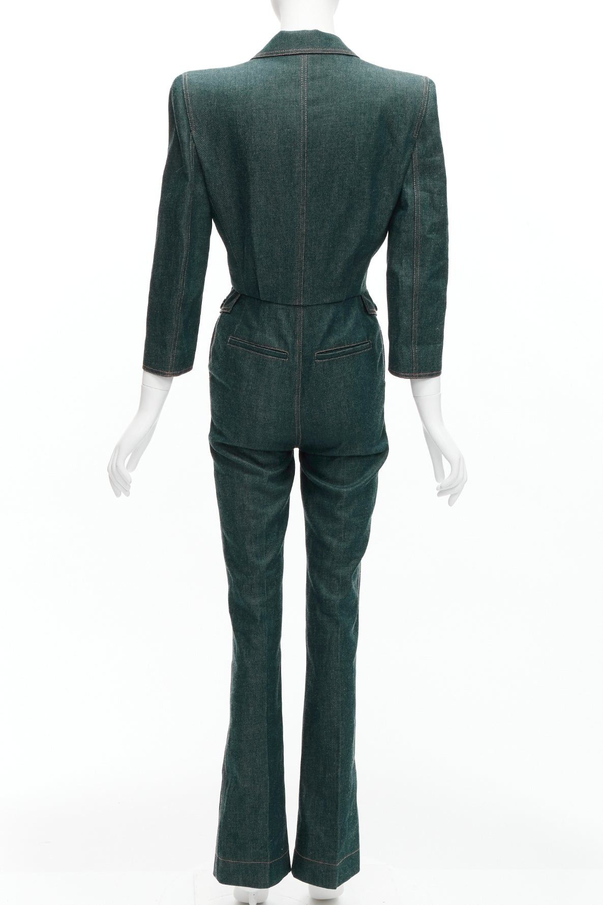 Saint Laurent Paris SAINT LAURENT 2022 Runway Look 39 blue denim pocketed power shoulder jumpsuit FR34 XS Size 26" / US 2 / IT 38 - 5 Thumbnail