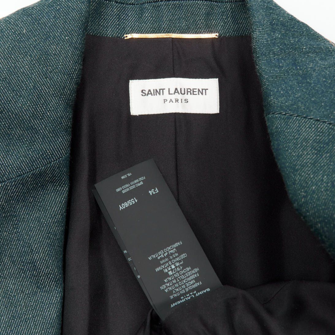 Saint Laurent Paris SAINT LAURENT 2022 Runway Look 39 blue denim pocketed power shoulder jumpsuit FR34 XS Size 26" / US 2 / IT 38 - 8 Thumbnail