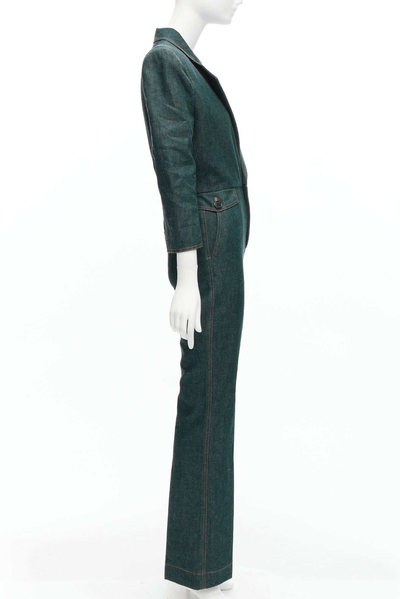 Saint Laurent Paris SAINT LAURENT 2022 Runway Look 39 blue denim pocketed power shoulder jumpsuit FR34 XS Size 26" / US 2 / IT 38 - 4 Thumbnail