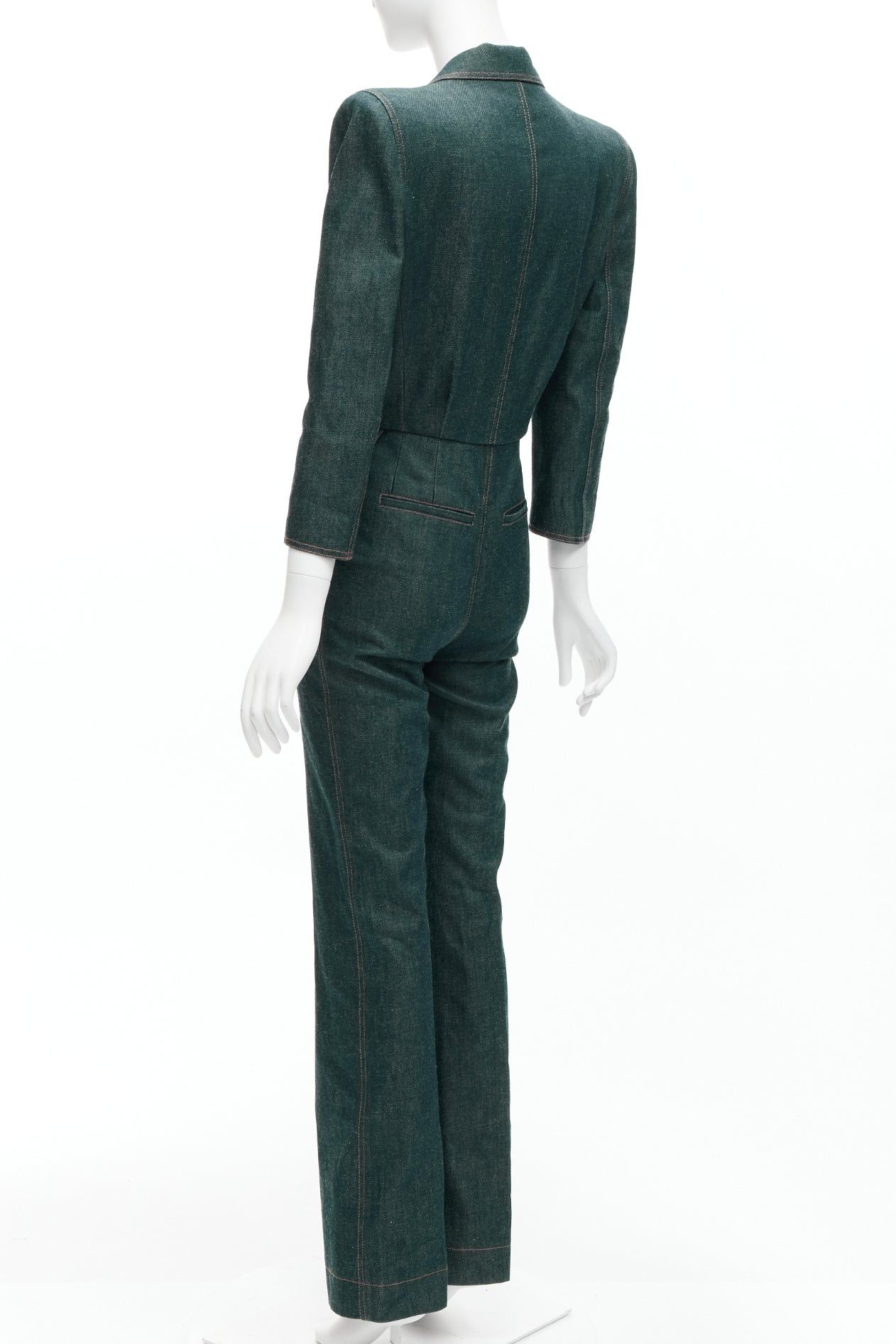 Saint Laurent Paris SAINT LAURENT 2022 Runway Look 39 blue denim pocketed power shoulder jumpsuit FR34 XS Size 26" / US 2 / IT 38 - 6 Thumbnail