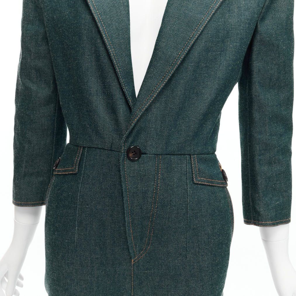Saint Laurent Paris SAINT LAURENT 2022 Runway Look 39 blue denim pocketed power shoulder jumpsuit FR34 XS Size 26" / US 2 / IT 38 - 2 Thumbnail