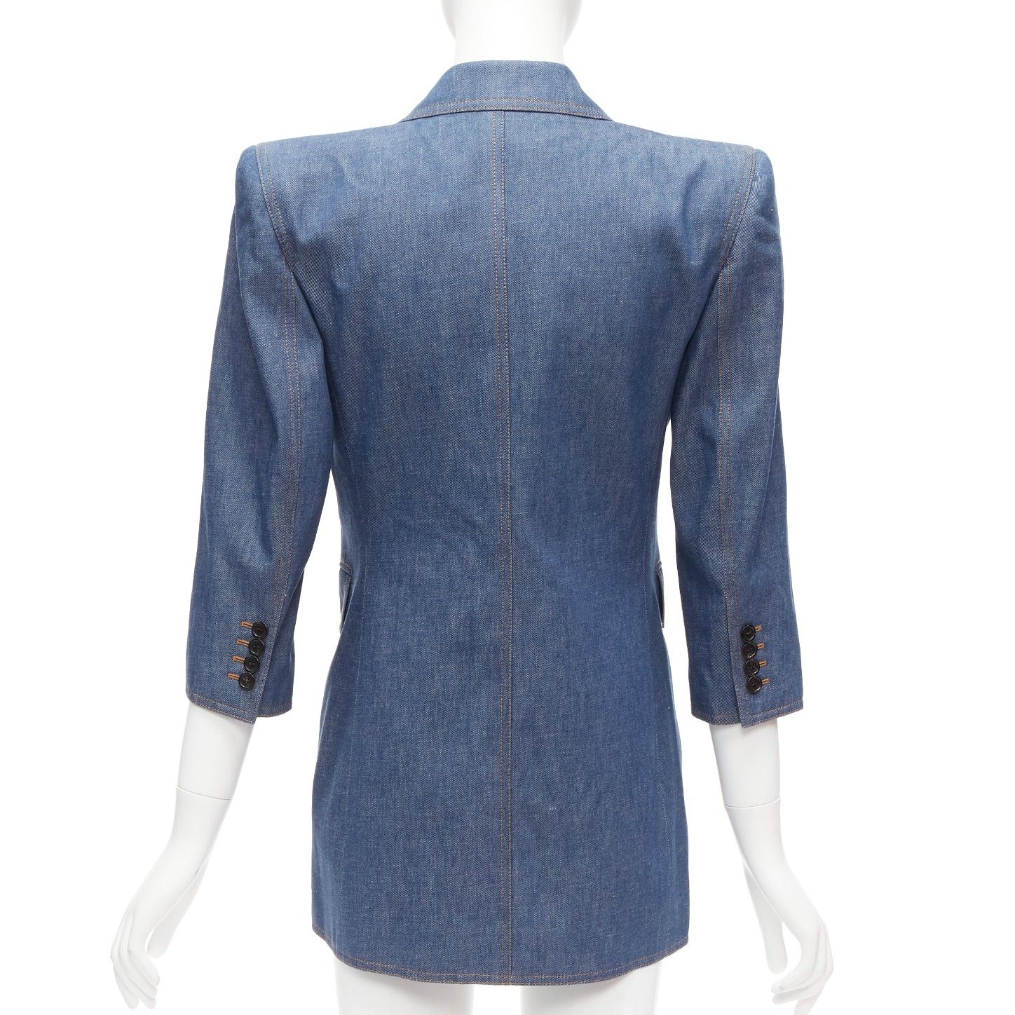 Saint Laurent Paris SAINT LAURENT 2022 Runway blue denim Power shoulder blazer mini dress FR34 Size XS / US 0-2 / IT 36-38 - 5 Thumbnail