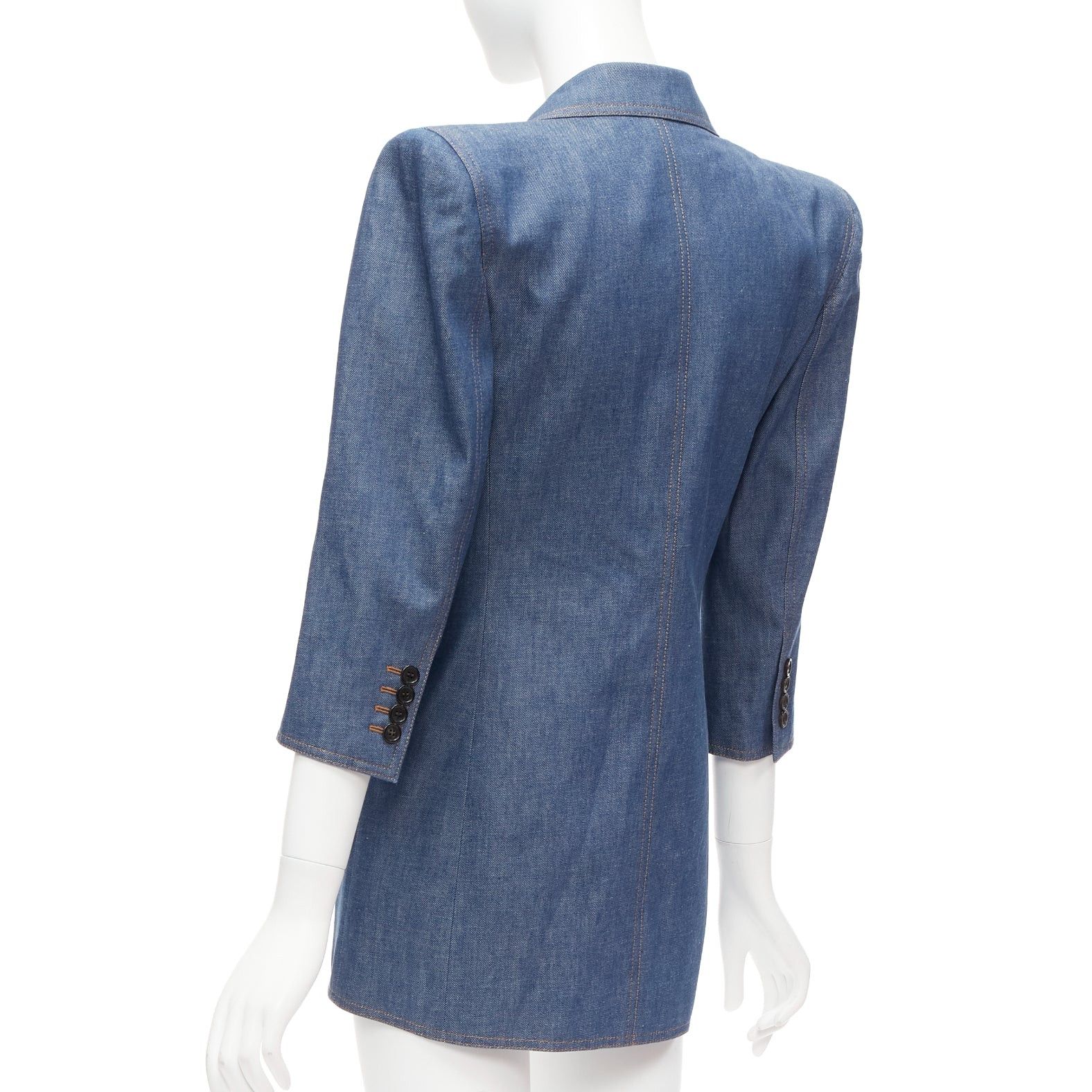 Saint Laurent Paris SAINT LAURENT 2022 Runway blue denim Power shoulder blazer mini dress FR34 Size XS / US 0-2 / IT 36-38 - 6 Thumbnail