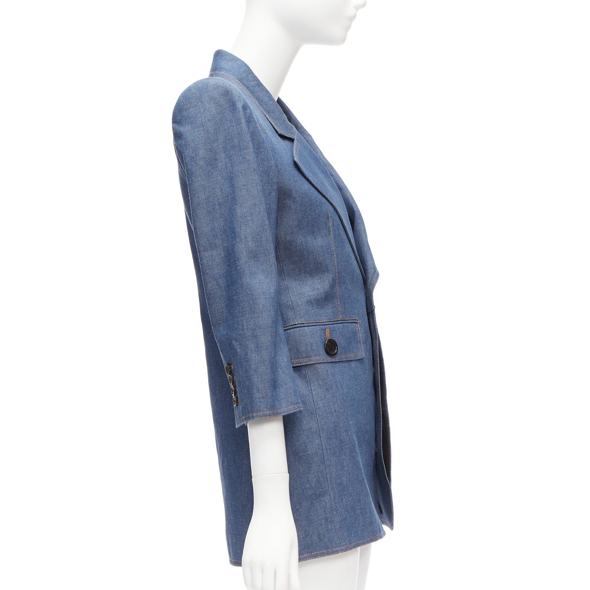 Saint Laurent Paris SAINT LAURENT 2022 Runway blue denim Power shoulder blazer mini dress FR34 Size XS / US 0-2 / IT 36-38 - 4 Thumbnail