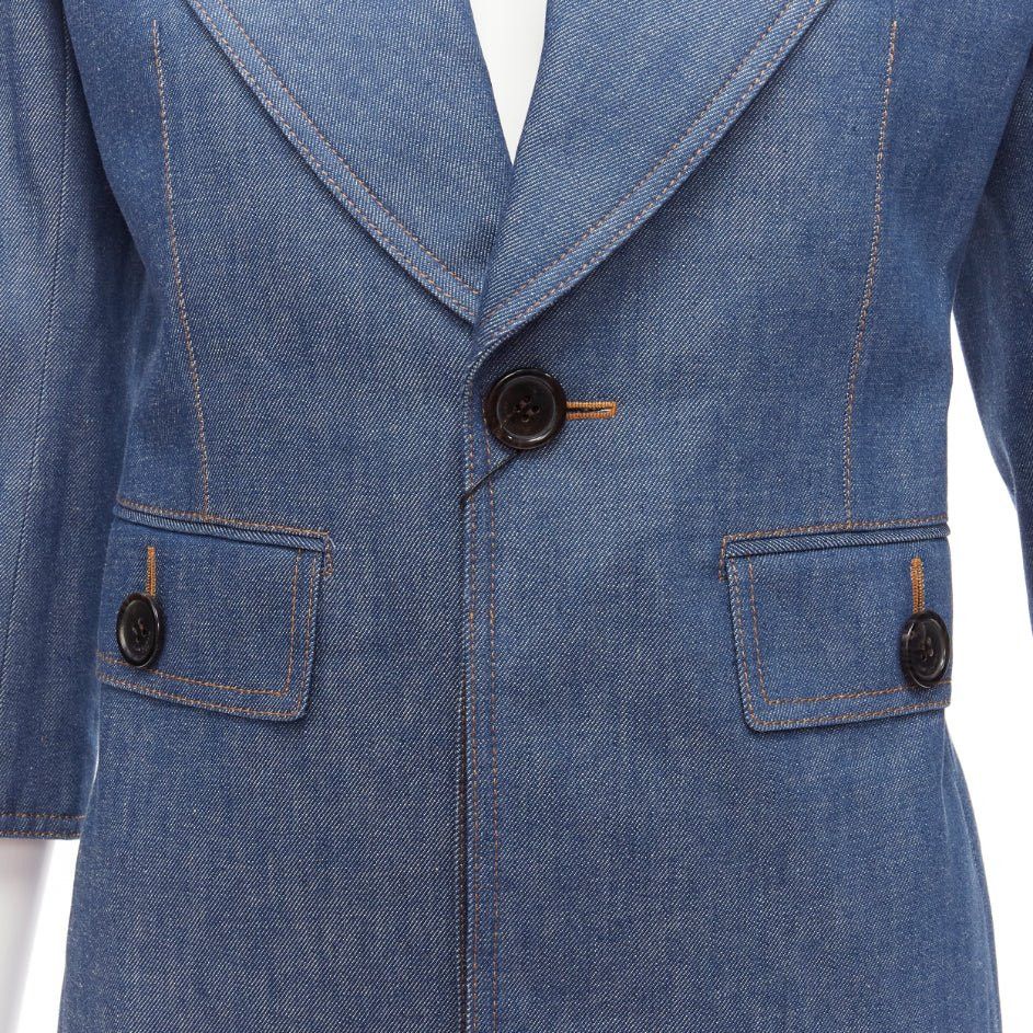 Saint Laurent Paris SAINT LAURENT 2022 Runway blue denim Power shoulder blazer mini dress FR34 Size XS / US 0-2 / IT 36-38 - 2 Thumbnail
