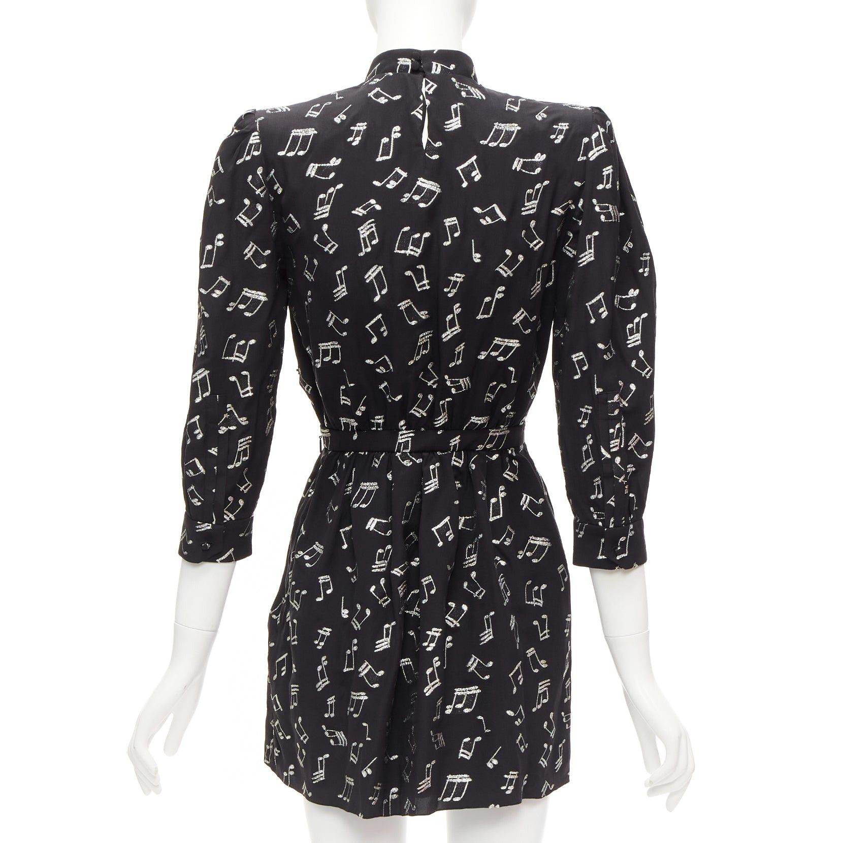 Saint Laurent Paris SAINT LAURENT 2019 Musical Note silver embroidered puff sleeve mini dress FR34 Size XS / US 0-2 / IT 36-38 - 5 Thumbnail