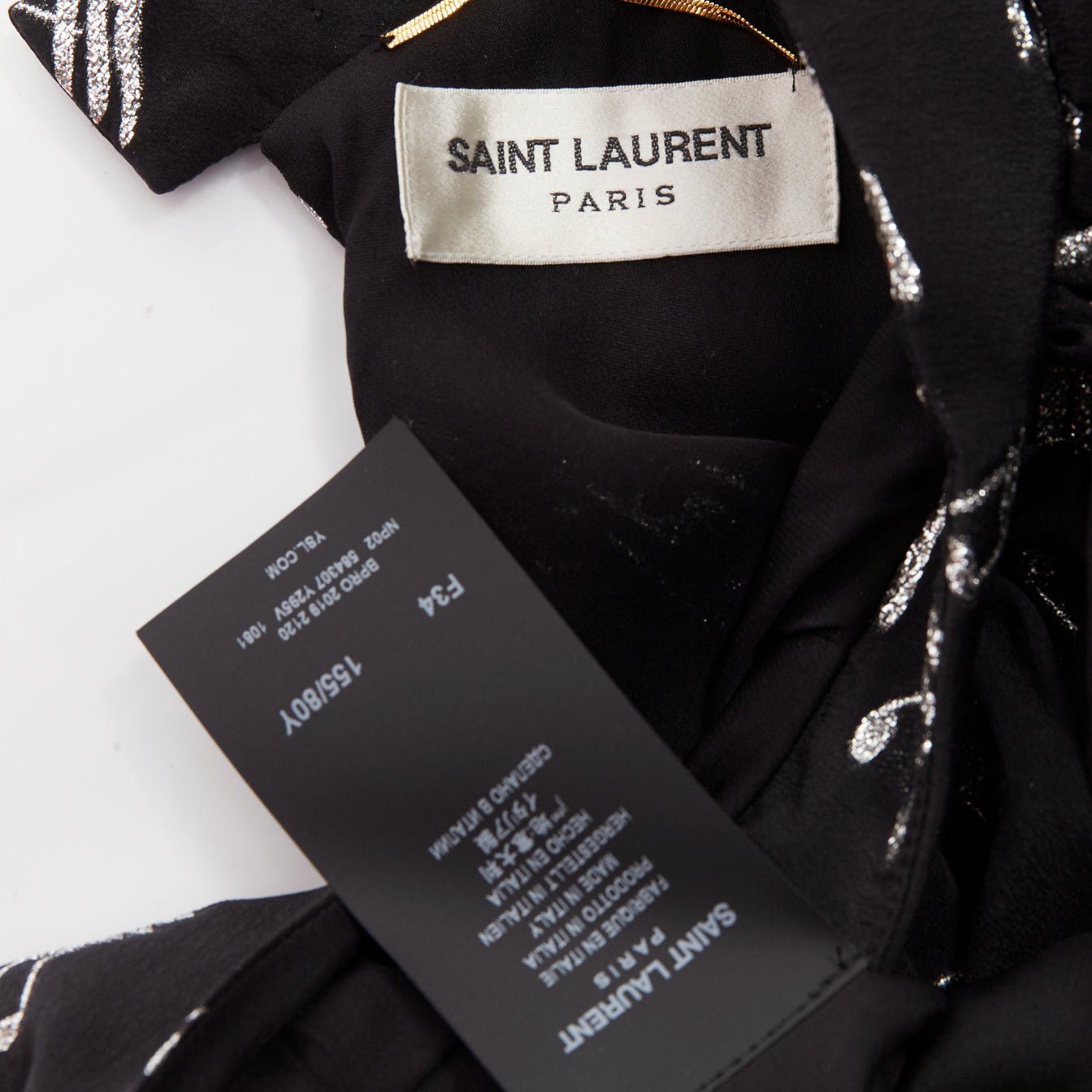 Saint Laurent Paris SAINT LAURENT 2019 Musical Note silver embroidered puff sleeve mini dress FR34 Size XS / US 0-2 / IT 36-38 - 8 Thumbnail