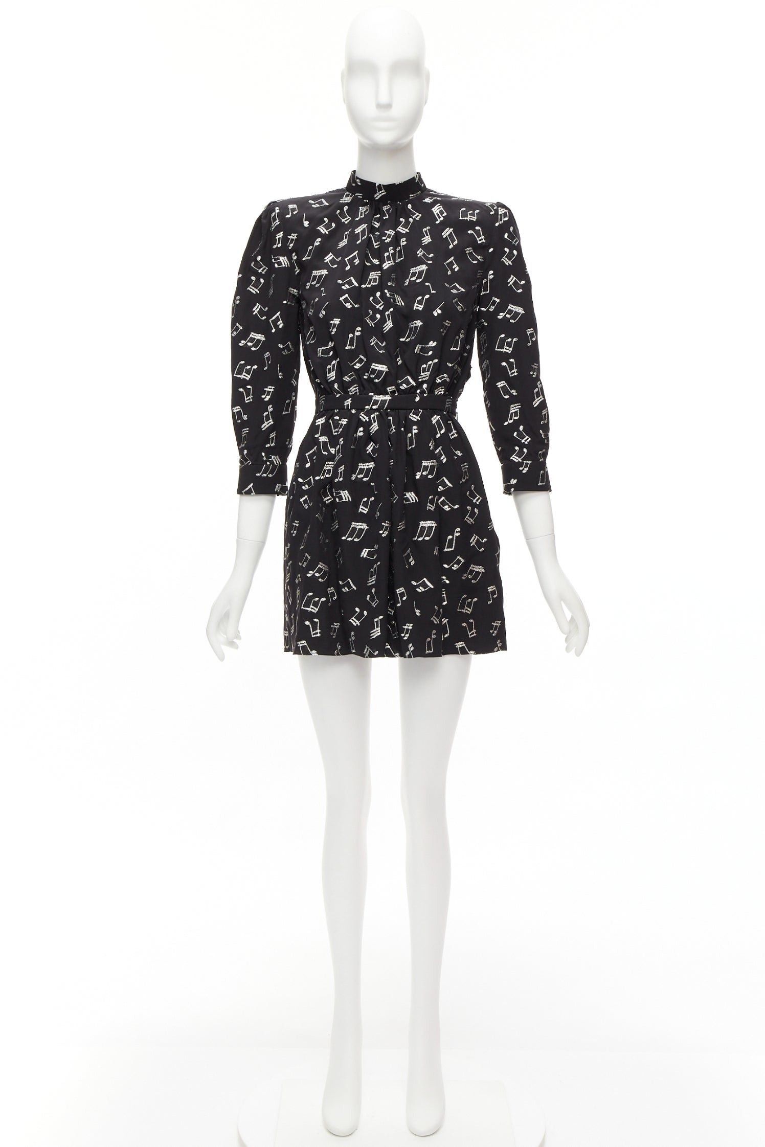 Saint Laurent Paris SAINT LAURENT 2019 Musical Note silver embroidered puff sleeve mini dress FR34 Size XS / US 0-2 / IT 36-38 - 9 Thumbnail