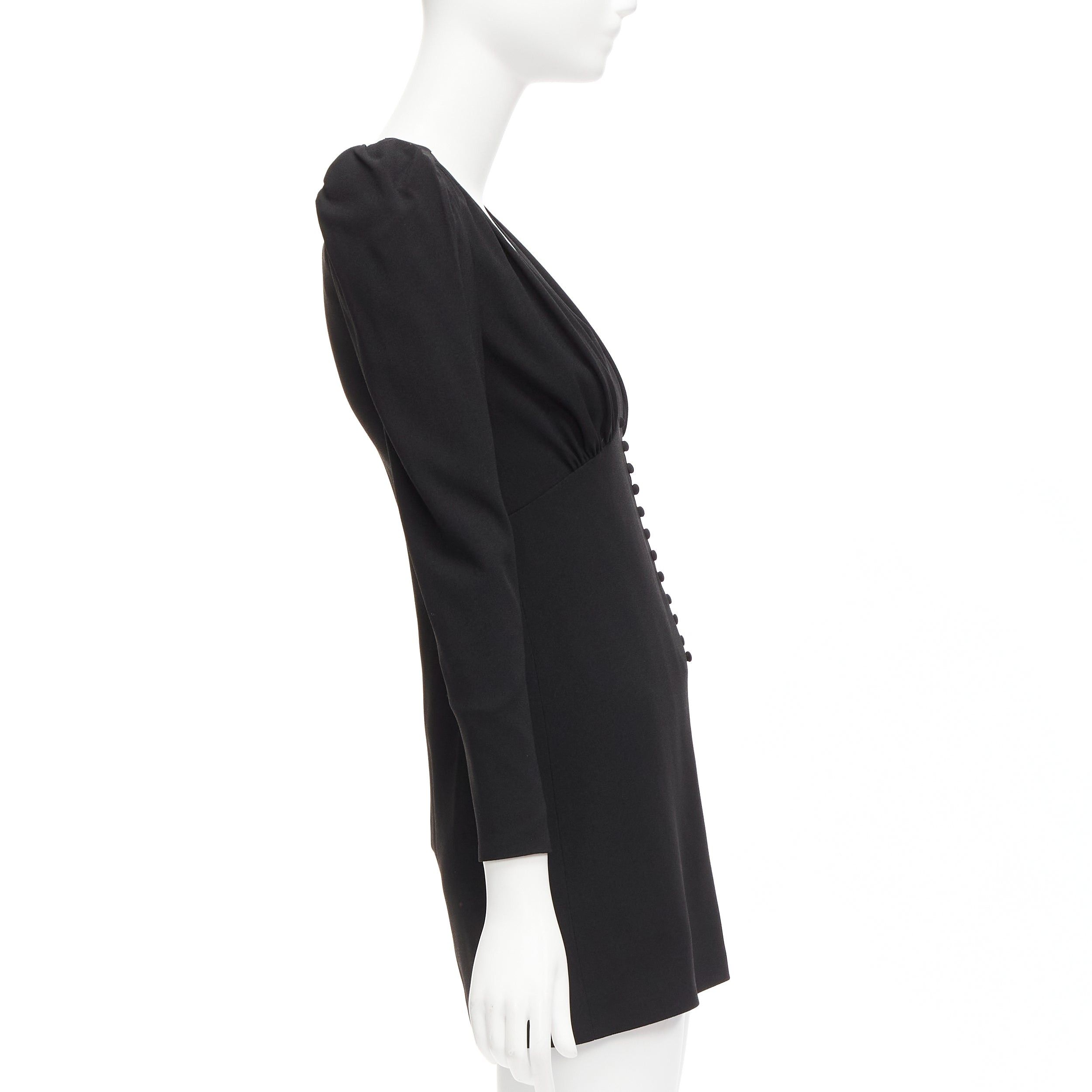 Saint Laurent Paris SAINT LAURENT 2022 black deep V neck wrapped buttons mini dress FR34 XS Size XS / US 0-2 / IT 36-38 - 4 Thumbnail