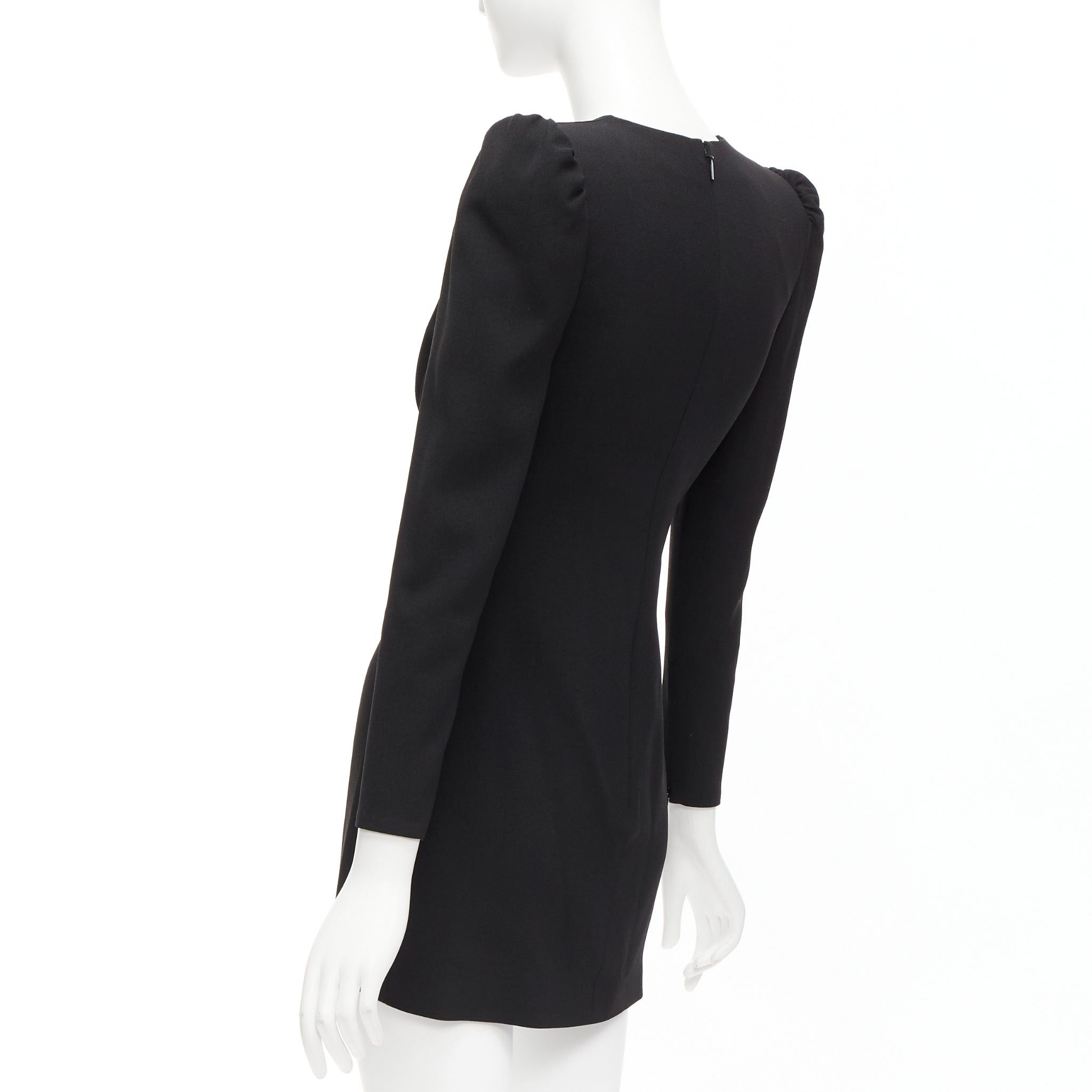 Saint Laurent Paris SAINT LAURENT 2022 black deep V neck wrapped buttons mini dress FR34 XS Size XS / US 0-2 / IT 36-38 - 6 Thumbnail
