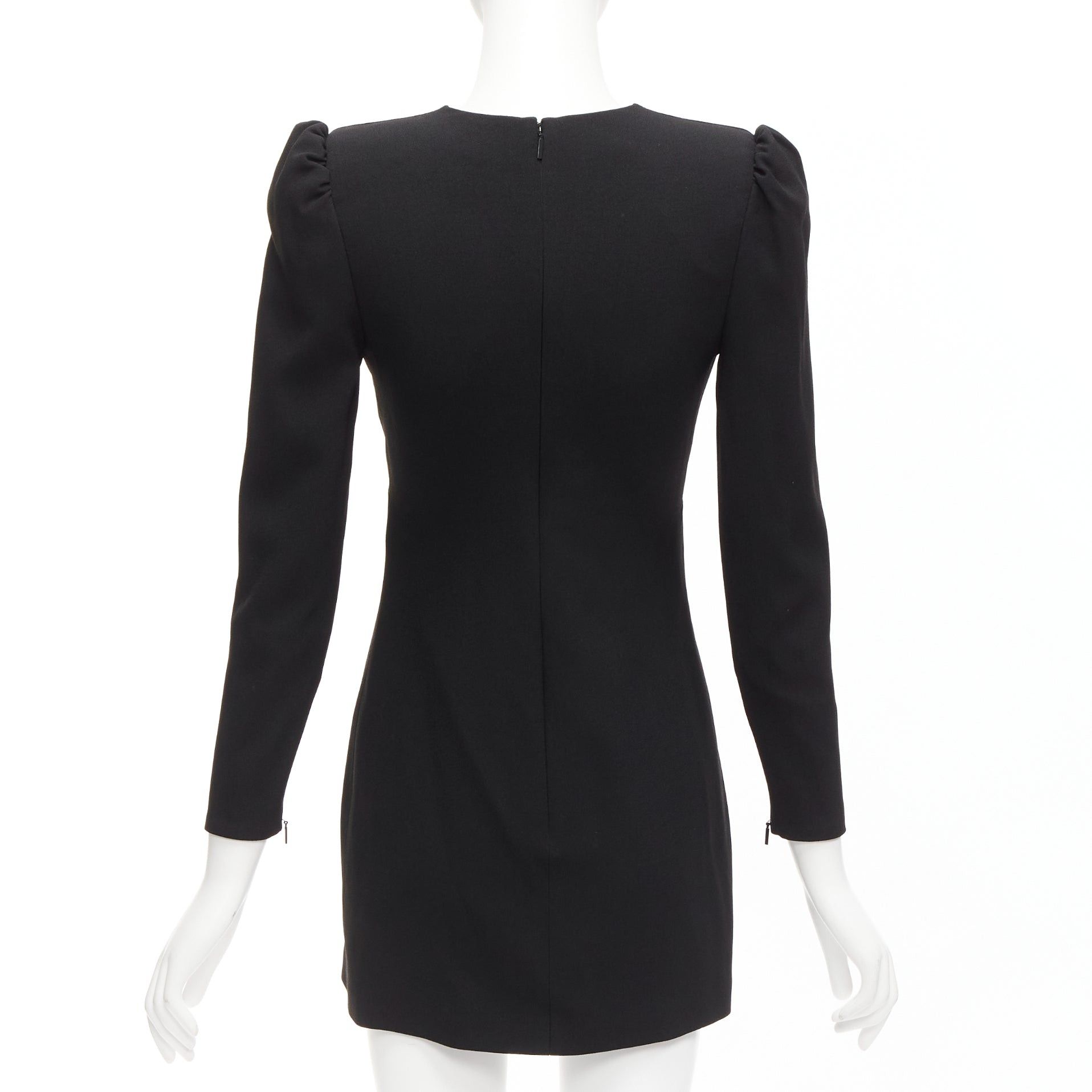 Saint Laurent Paris SAINT LAURENT 2022 black deep V neck wrapped buttons mini dress FR34 XS Size XS / US 0-2 / IT 36-38 - 5 Thumbnail