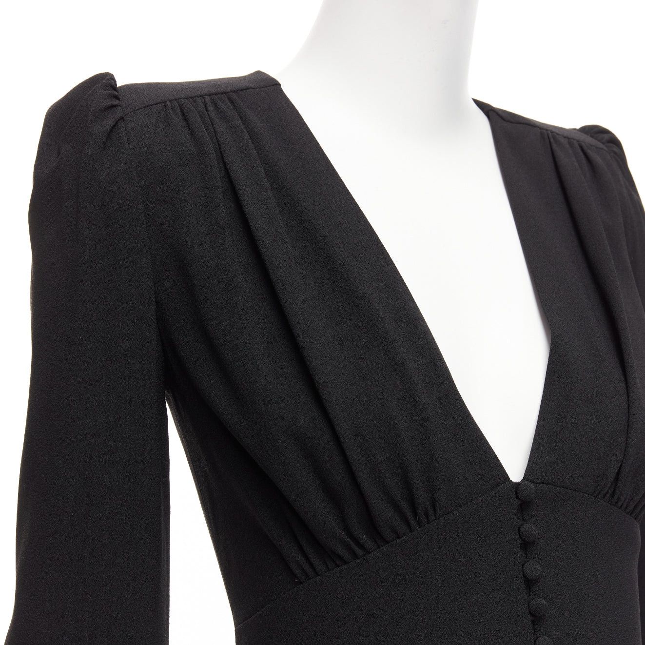 Saint Laurent Paris SAINT LAURENT 2022 black deep V neck wrapped buttons mini dress FR34 XS Size XS / US 0-2 / IT 36-38 - 2 Thumbnail