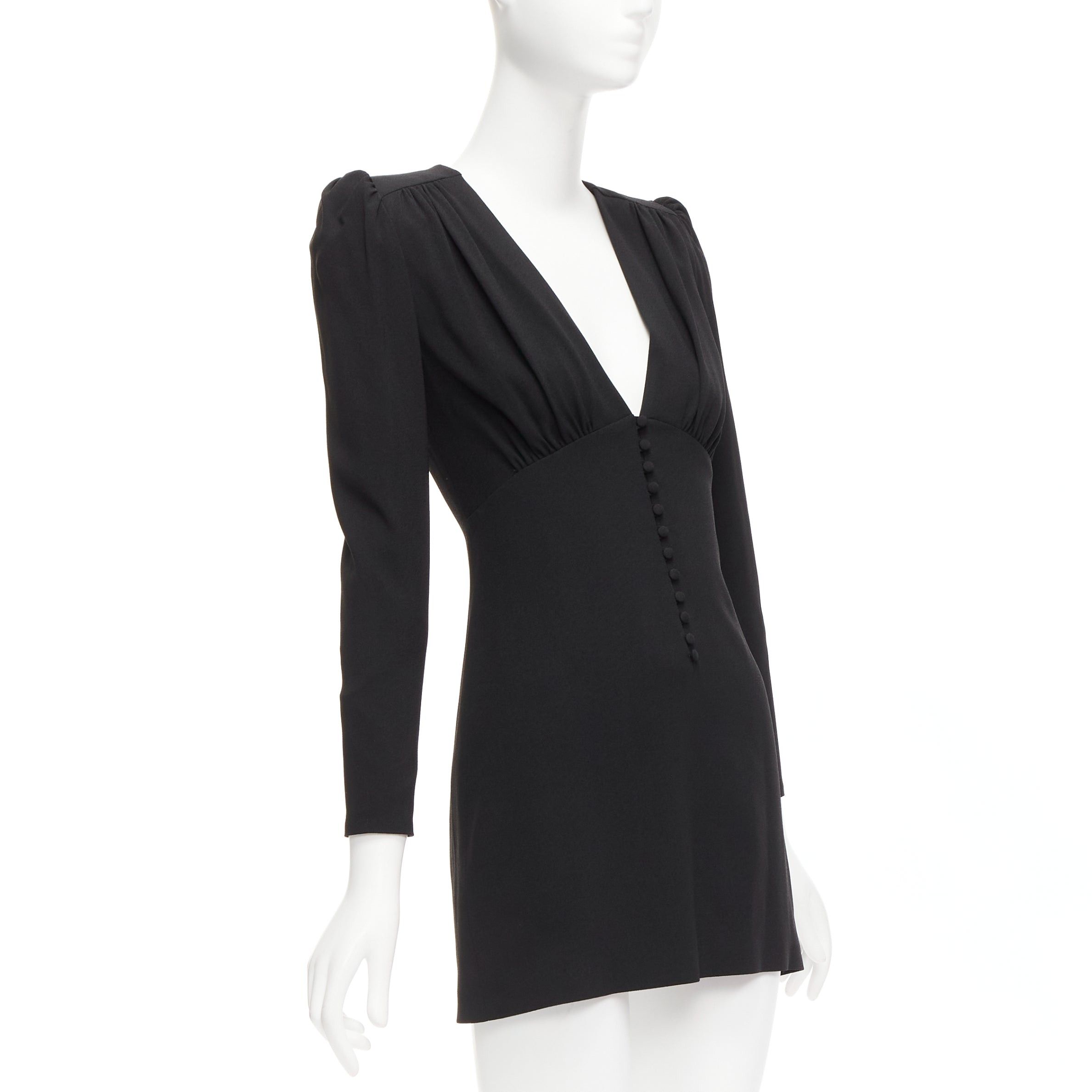 Saint Laurent Paris SAINT LAURENT 2022 black deep V neck wrapped buttons mini dress FR34 XS Size XS / US 0-2 / IT 36-38 - 3 Thumbnail