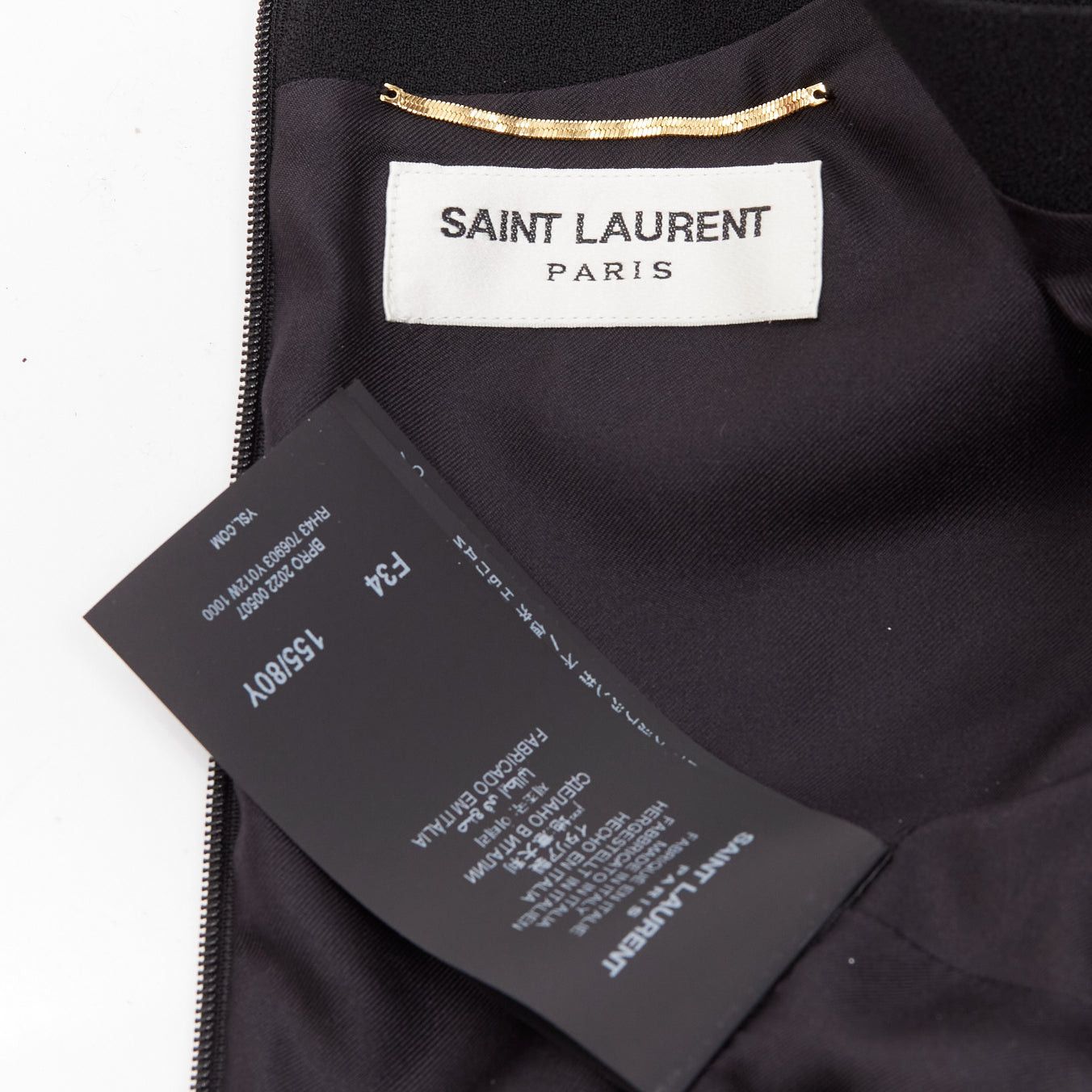 Saint Laurent Paris SAINT LAURENT 2022 black deep V neck wrapped buttons mini dress FR34 XS Size XS / US 0-2 / IT 36-38 - 8 Thumbnail
