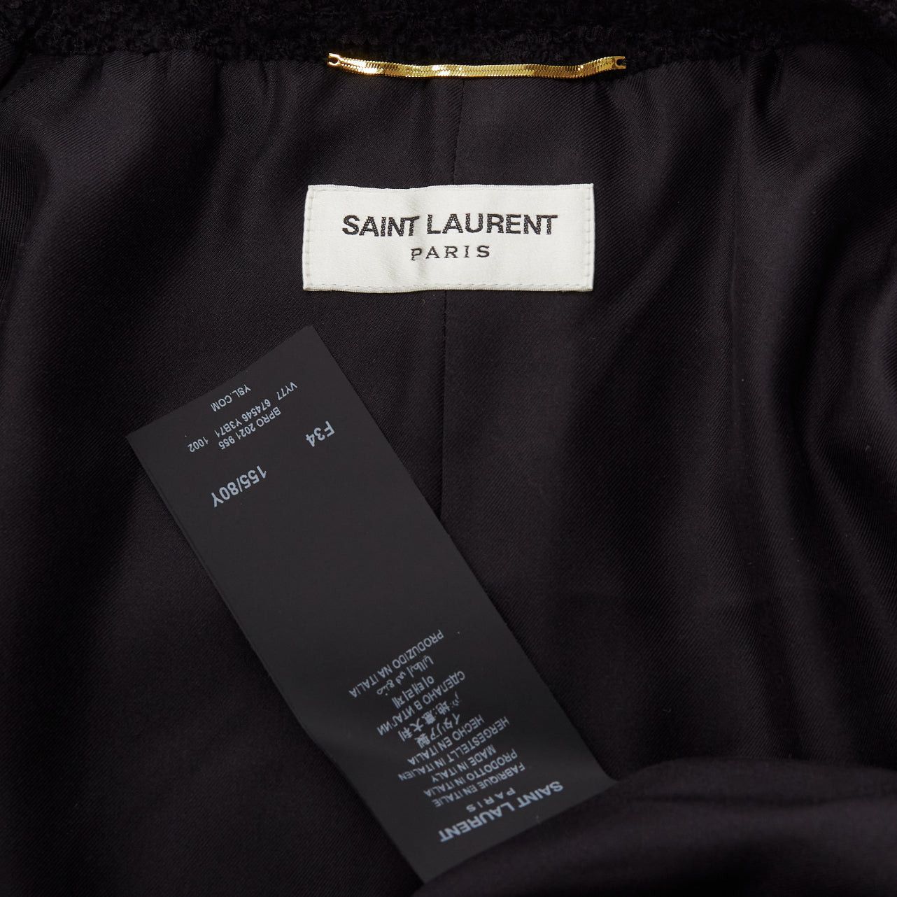 Saint Laurent Paris SAINT LAURENT 2021 black wool sequinned tweed gold button jacket FR34 XS Size XS / US 0-2 / IT 36-38 - 9 Thumbnail