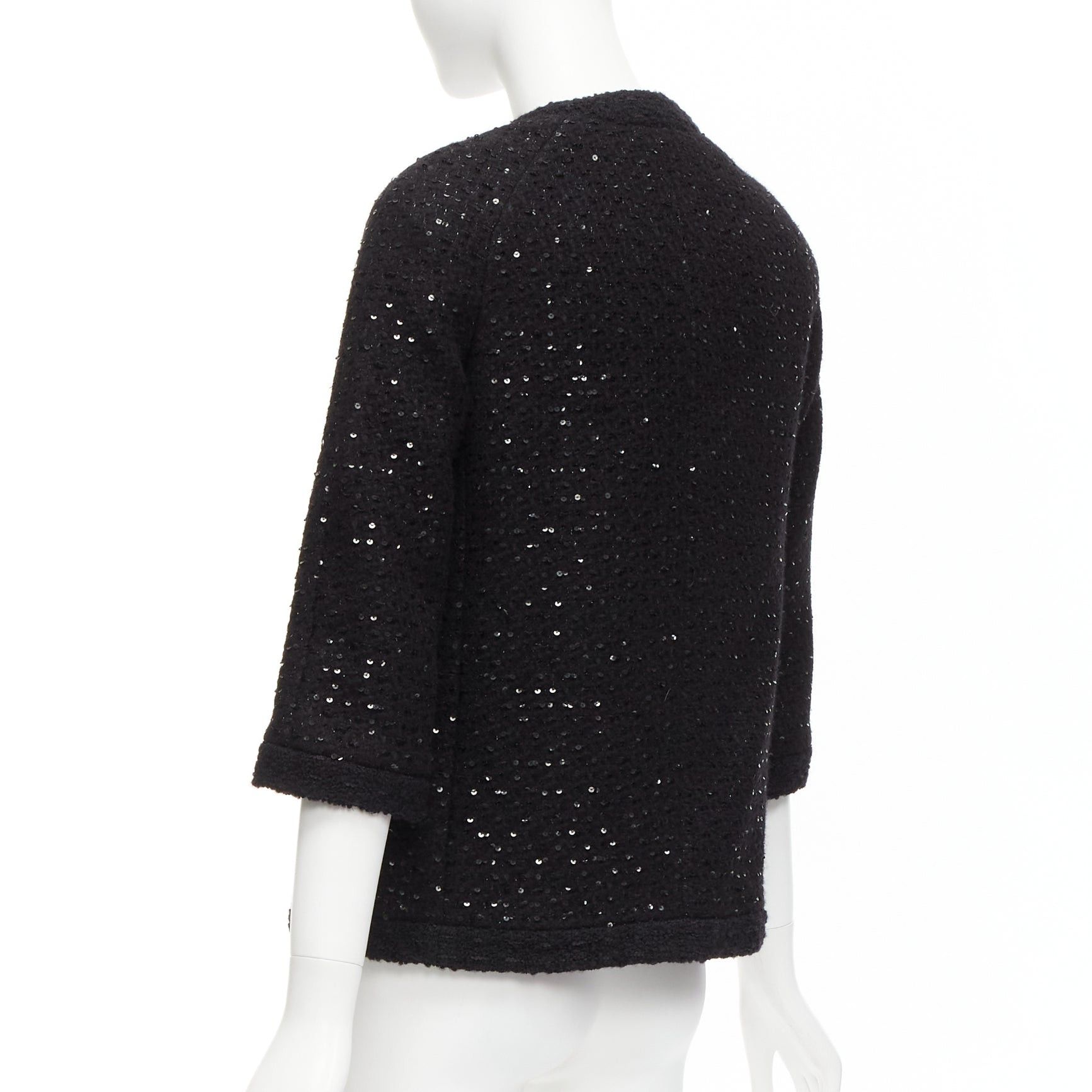 Saint Laurent Paris SAINT LAURENT 2021 black wool sequinned tweed gold button jacket FR34 XS Size XS / US 0-2 / IT 36-38 - 7 Thumbnail