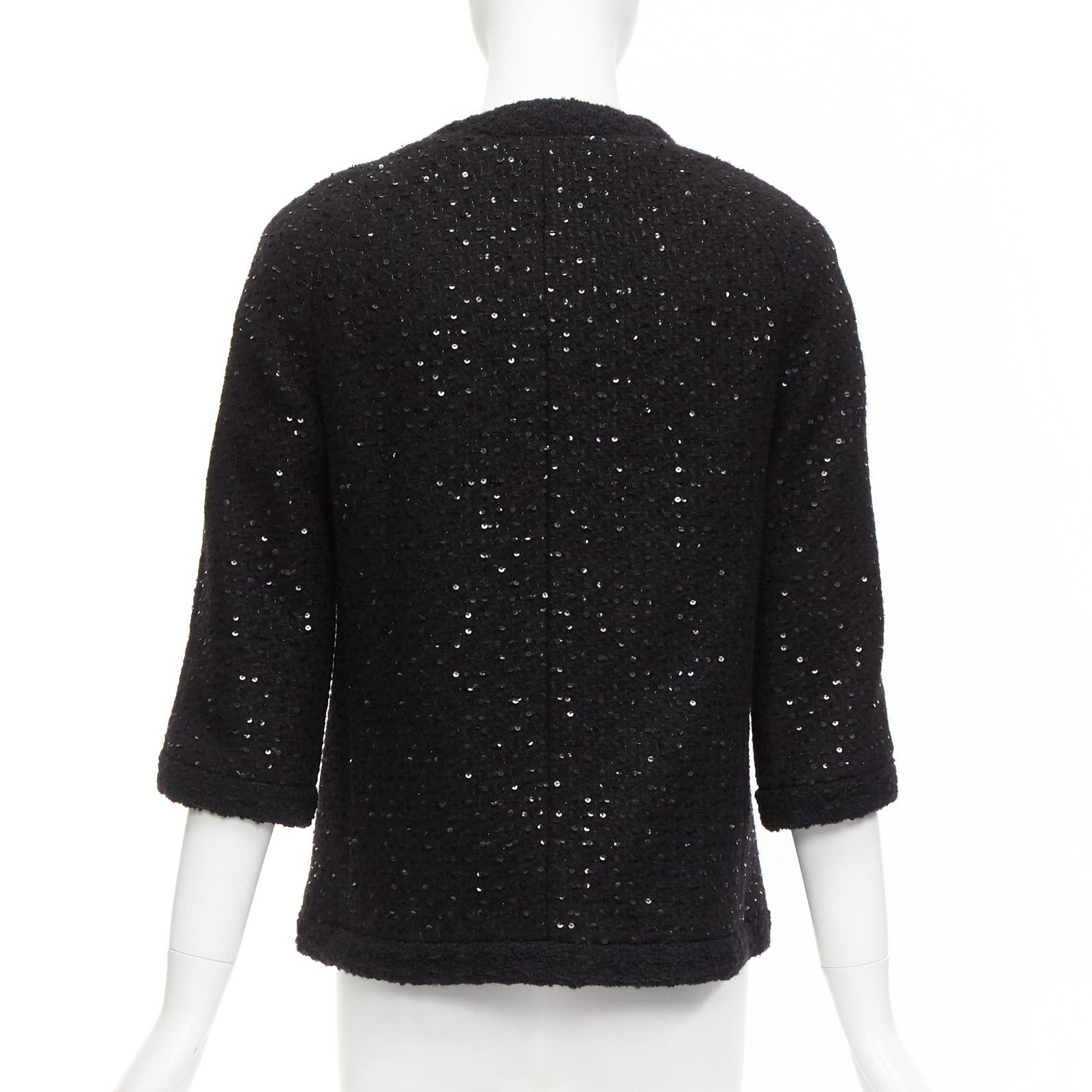 Saint Laurent Paris SAINT LAURENT 2021 black wool sequinned tweed gold button jacket FR34 XS Size XS / US 0-2 / IT 36-38 - 6 Thumbnail
