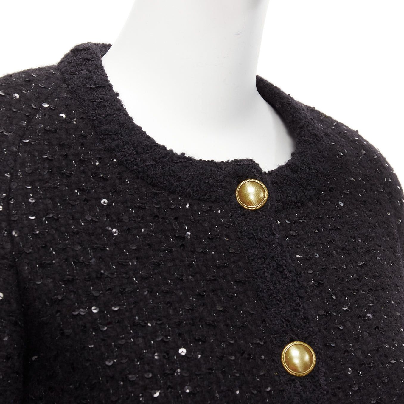 Saint Laurent Paris SAINT LAURENT 2021 black wool sequinned tweed gold button jacket FR34 XS Size XS / US 0-2 / IT 36-38 - 8 Thumbnail