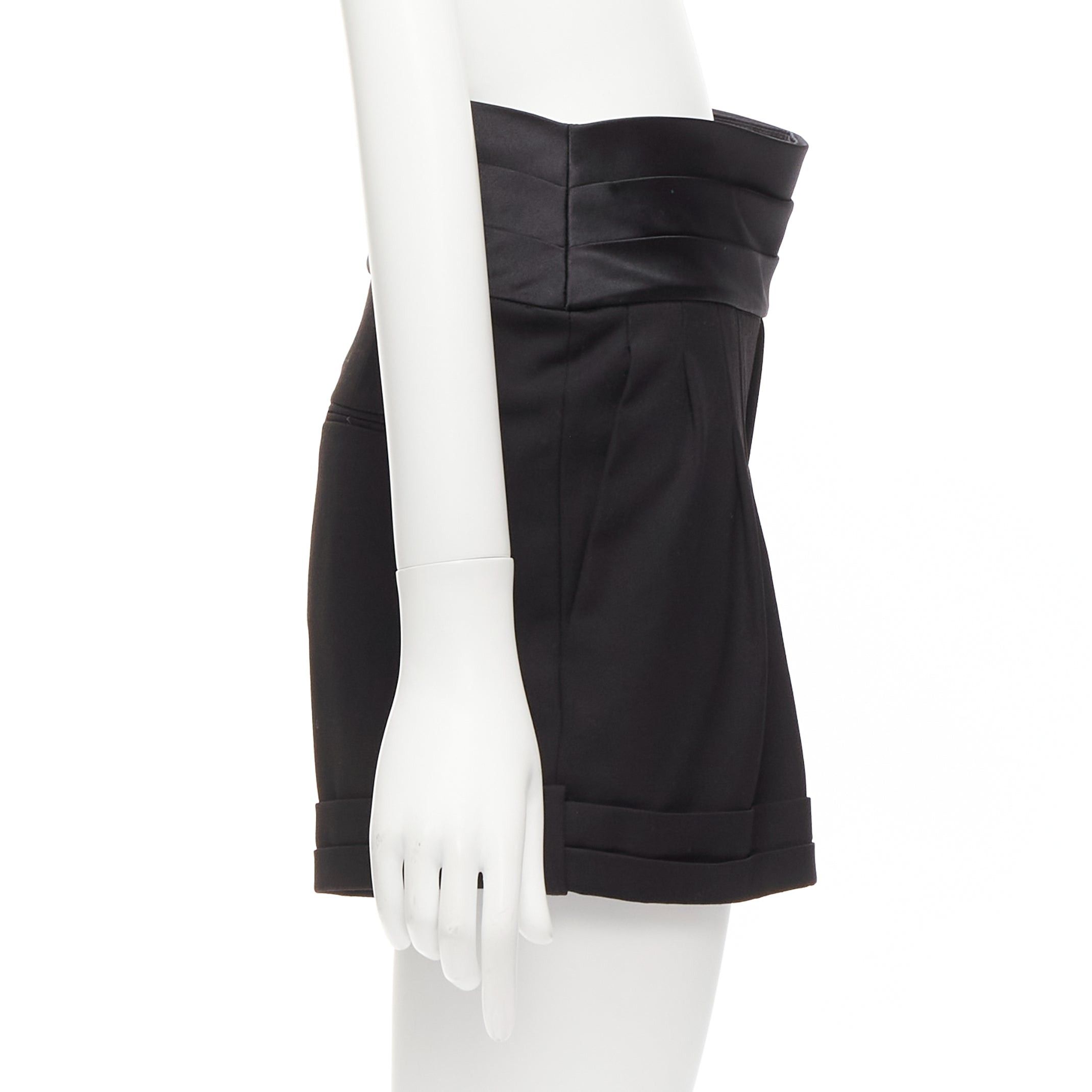 Saint Laurent Paris SAINT LAURENT 2019 black virgin wool cumberband high waist shorts FR36 S Size 27" / US 4 / IT 40 - 4 Thumbnail