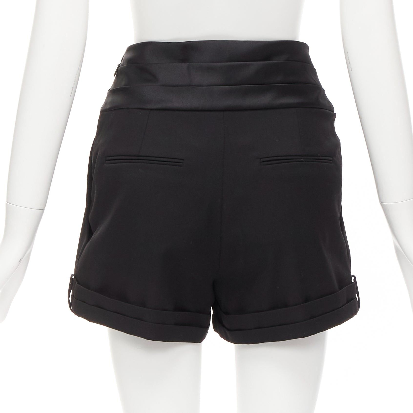 Saint Laurent Paris SAINT LAURENT 2019 black virgin wool cumberband high waist shorts FR36 S Size 27" / US 4 / IT 40 - 5 Thumbnail