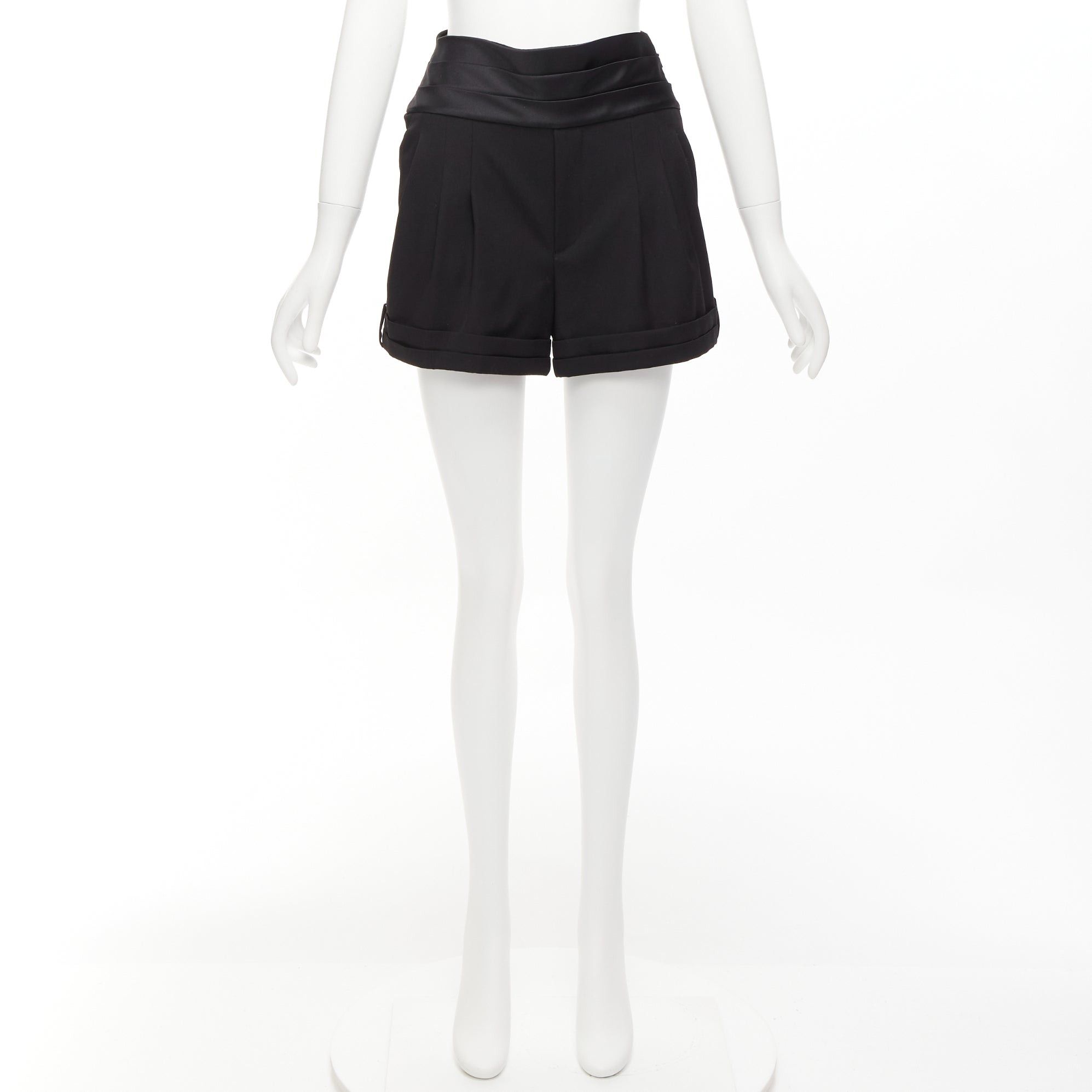 Saint Laurent Paris SAINT LAURENT 2019 black virgin wool cumberband high waist shorts FR36 S Size 27" / US 4 / IT 40 - 9 Thumbnail