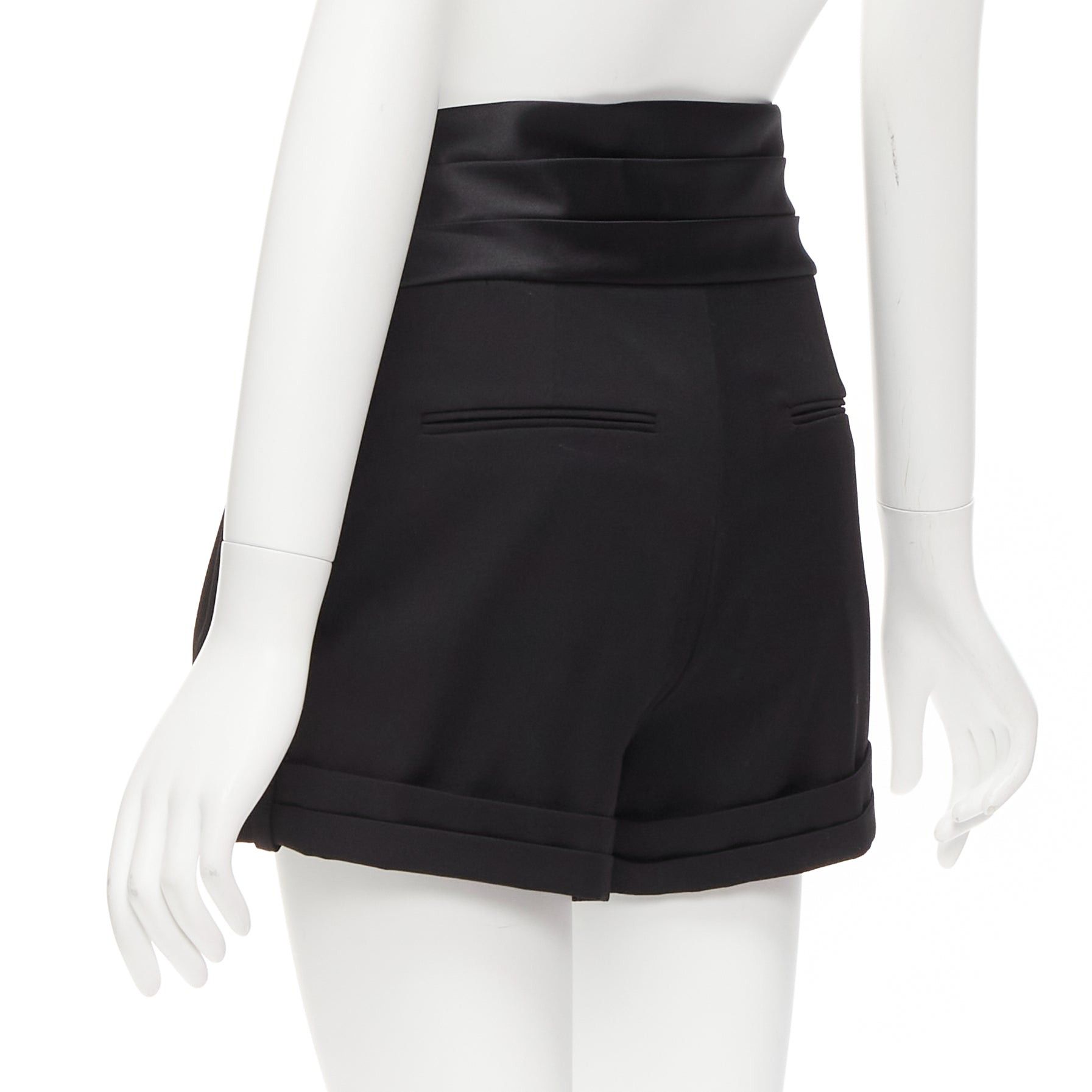 Saint Laurent Paris SAINT LAURENT 2019 black virgin wool cumberband high waist shorts FR36 S Size 27" / US 4 / IT 40 - 6 Thumbnail