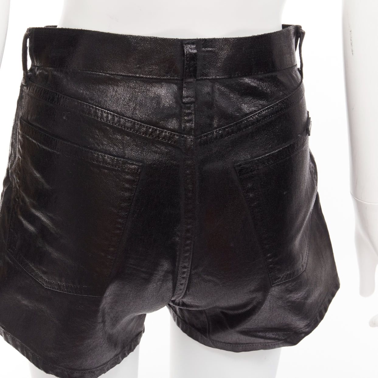 Saint Laurent Paris SAINT LAURENT 2020 black coated cotton high waisted wide leg shorts 26" Size 26" / US 2 / IT 38 - 7 Thumbnail