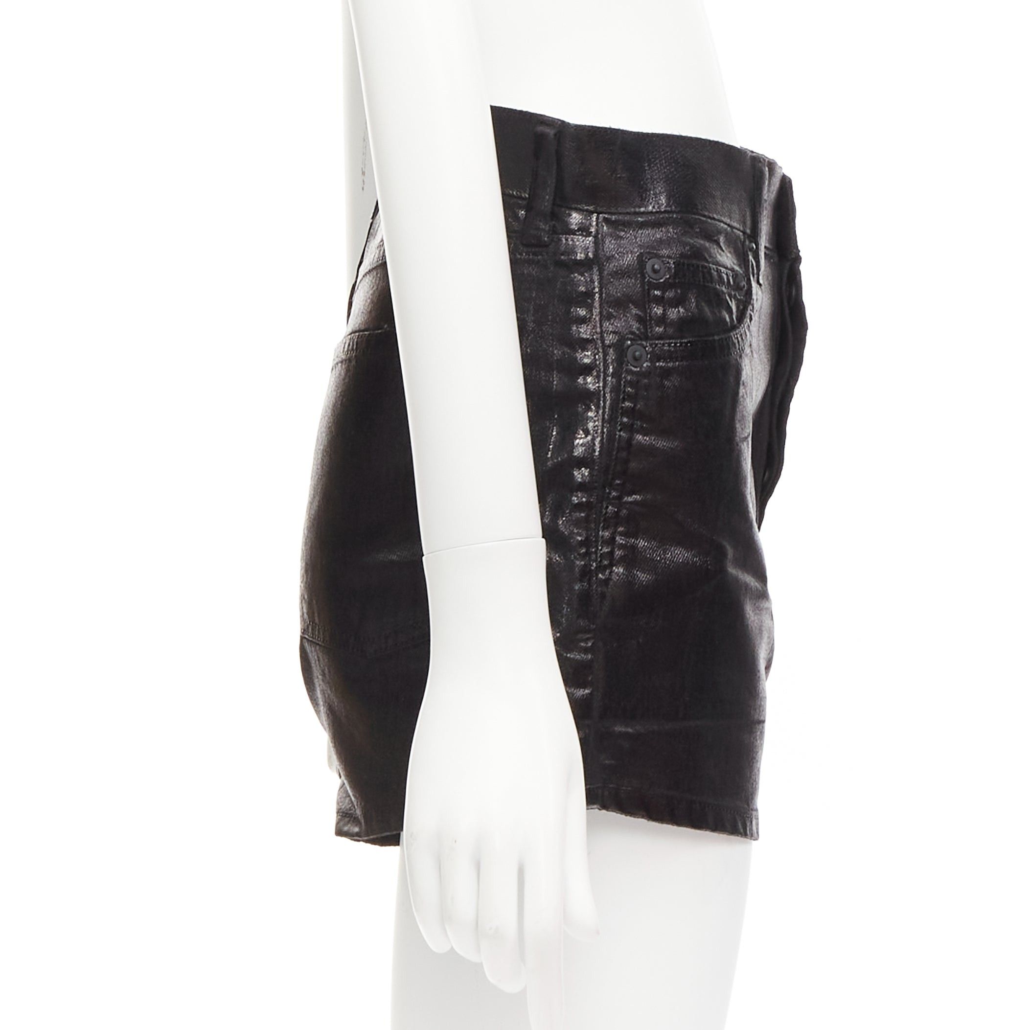 Saint Laurent Paris SAINT LAURENT 2020 black coated cotton high waisted wide leg shorts 26" Size 26" / US 2 / IT 38 - 4 Thumbnail