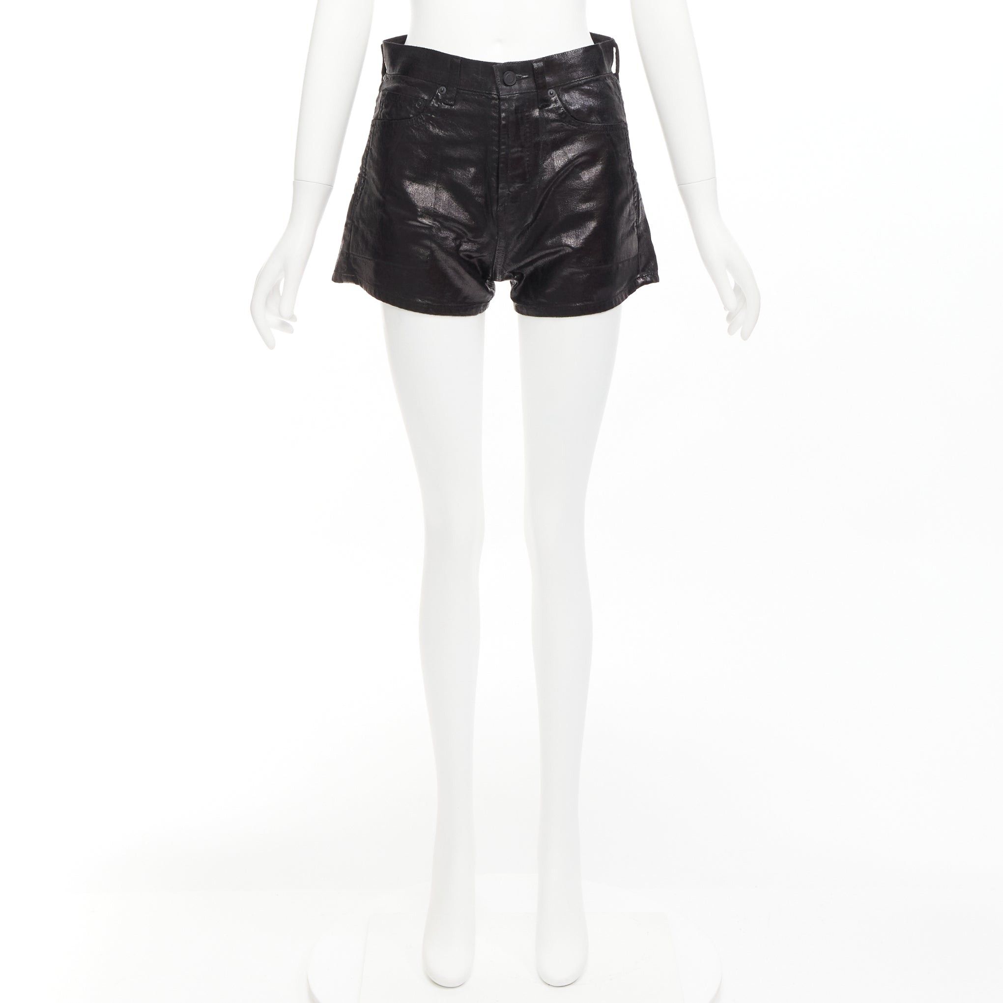 Saint Laurent Paris SAINT LAURENT 2020 black coated cotton high waisted wide leg shorts 26" Size 26" / US 2 / IT 38 - 9 Thumbnail