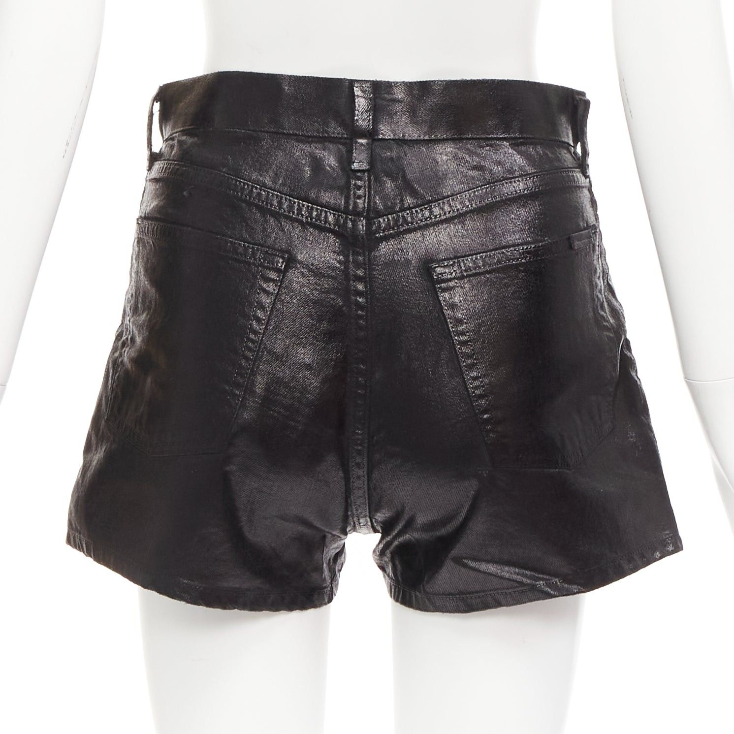 Saint Laurent Paris SAINT LAURENT 2020 black coated cotton high waisted wide leg shorts 26" Size 26" / US 2 / IT 38 - 5 Thumbnail