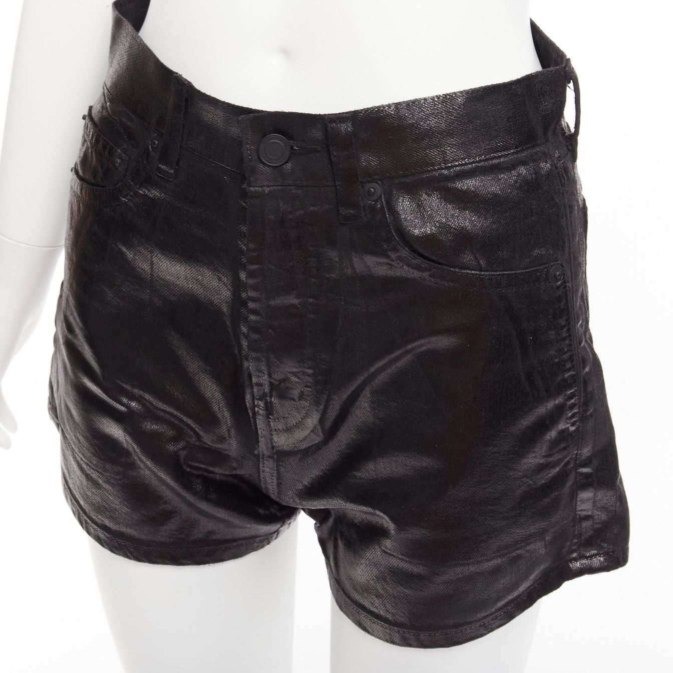 Saint Laurent Paris SAINT LAURENT 2020 black coated cotton high waisted wide leg shorts 26" Size 26" / US 2 / IT 38 - 2 Thumbnail