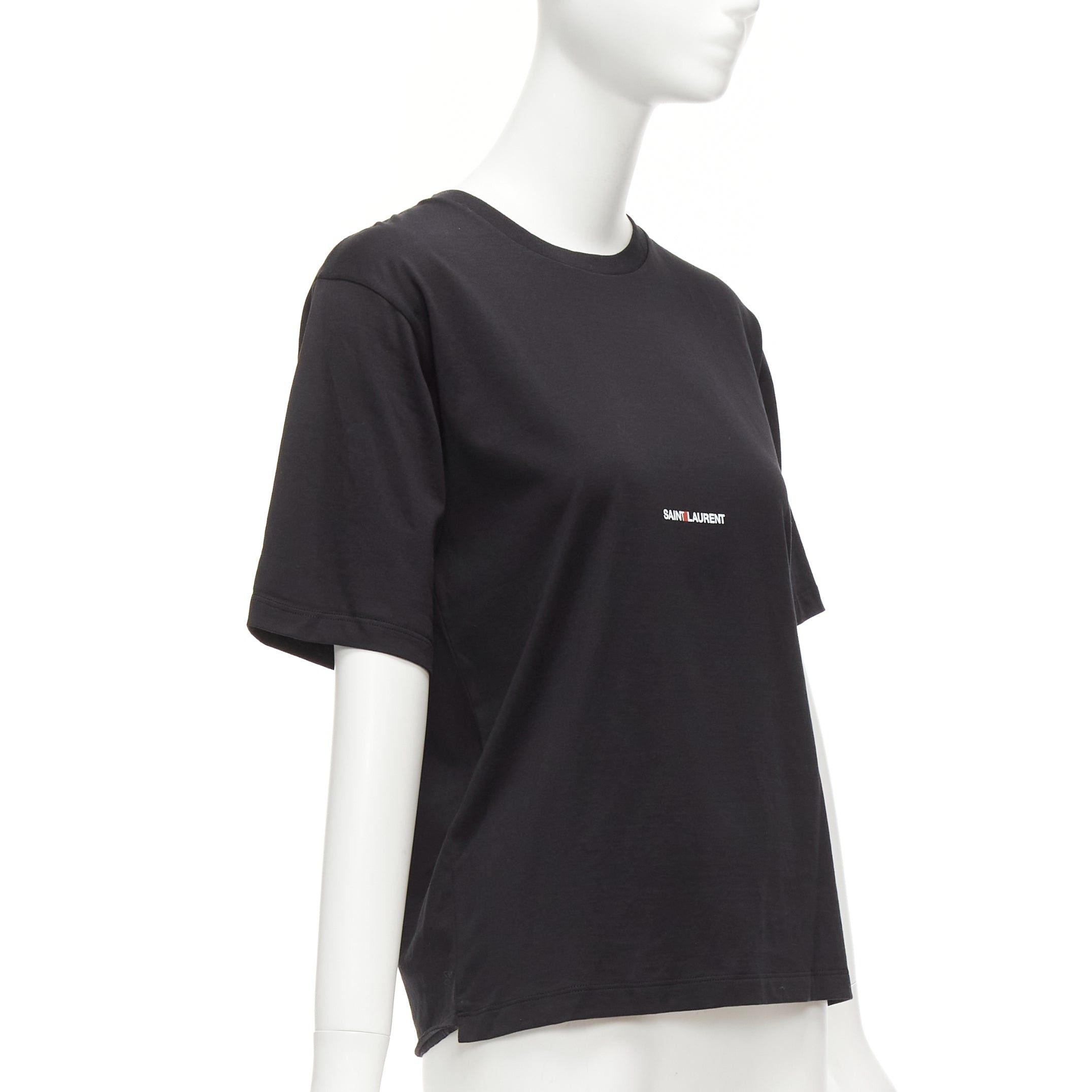 Saint Laurent Paris SAINT LAURENT 2017 black cotton box white logo boxy half sleeve tshirt XS Size S / US 4 / IT 40 - 3 Thumbnail