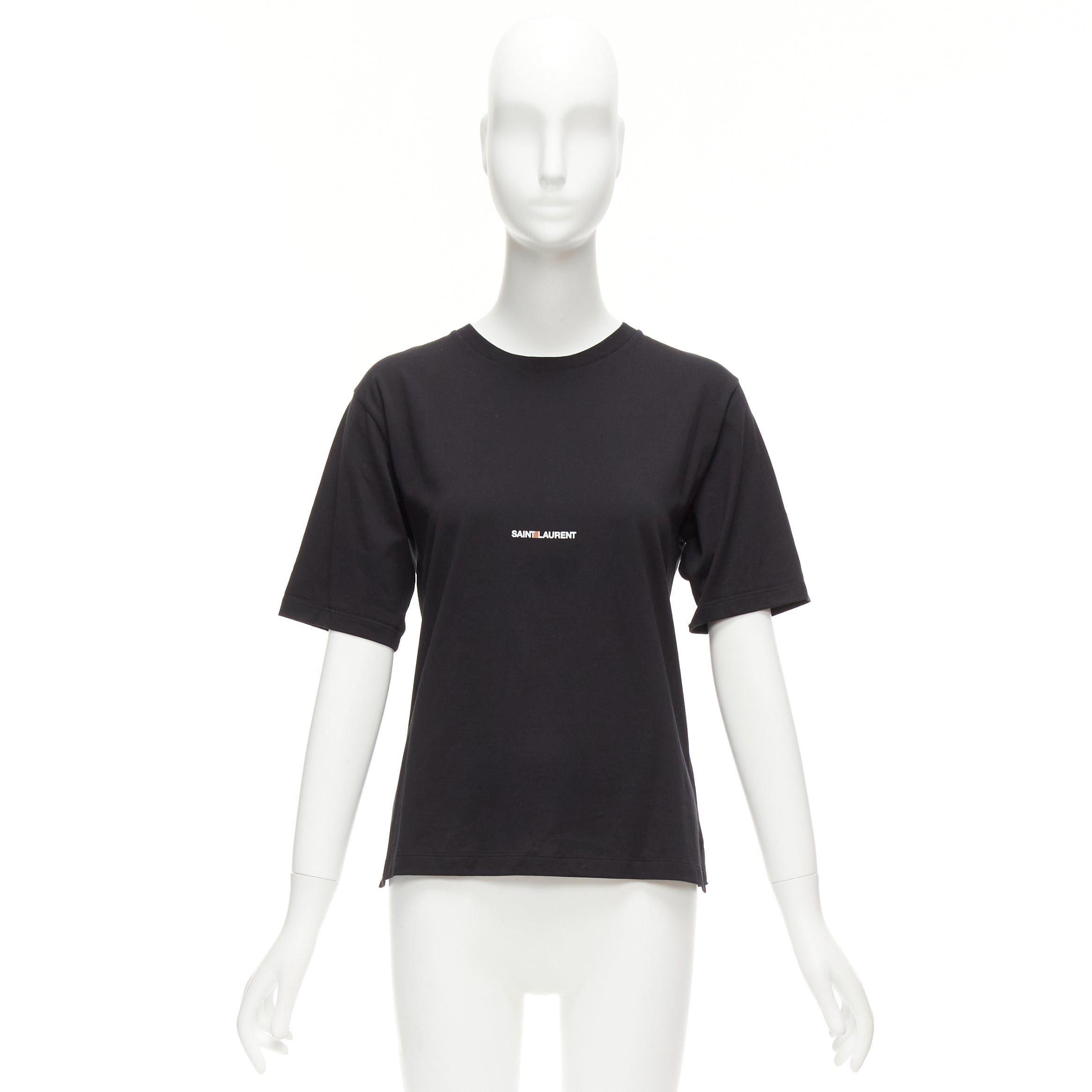Saint Laurent Paris SAINT LAURENT 2017 black cotton box white logo boxy half sleeve tshirt XS Size S / US 4 / IT 40 - 9 Thumbnail