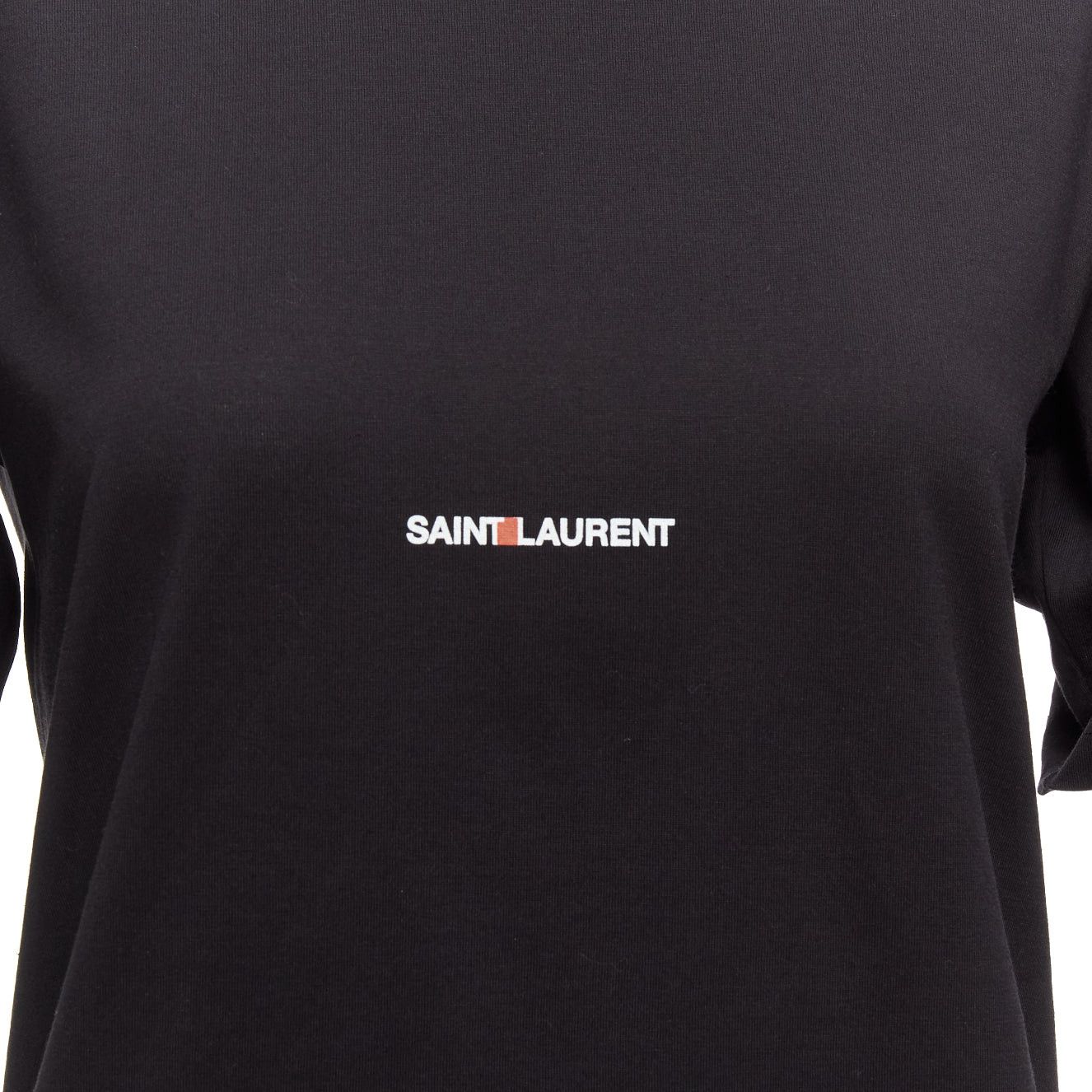 Saint Laurent Paris SAINT LAURENT 2017 black cotton box white logo boxy half sleeve tshirt XS Size S / US 4 / IT 40 - 2 Thumbnail