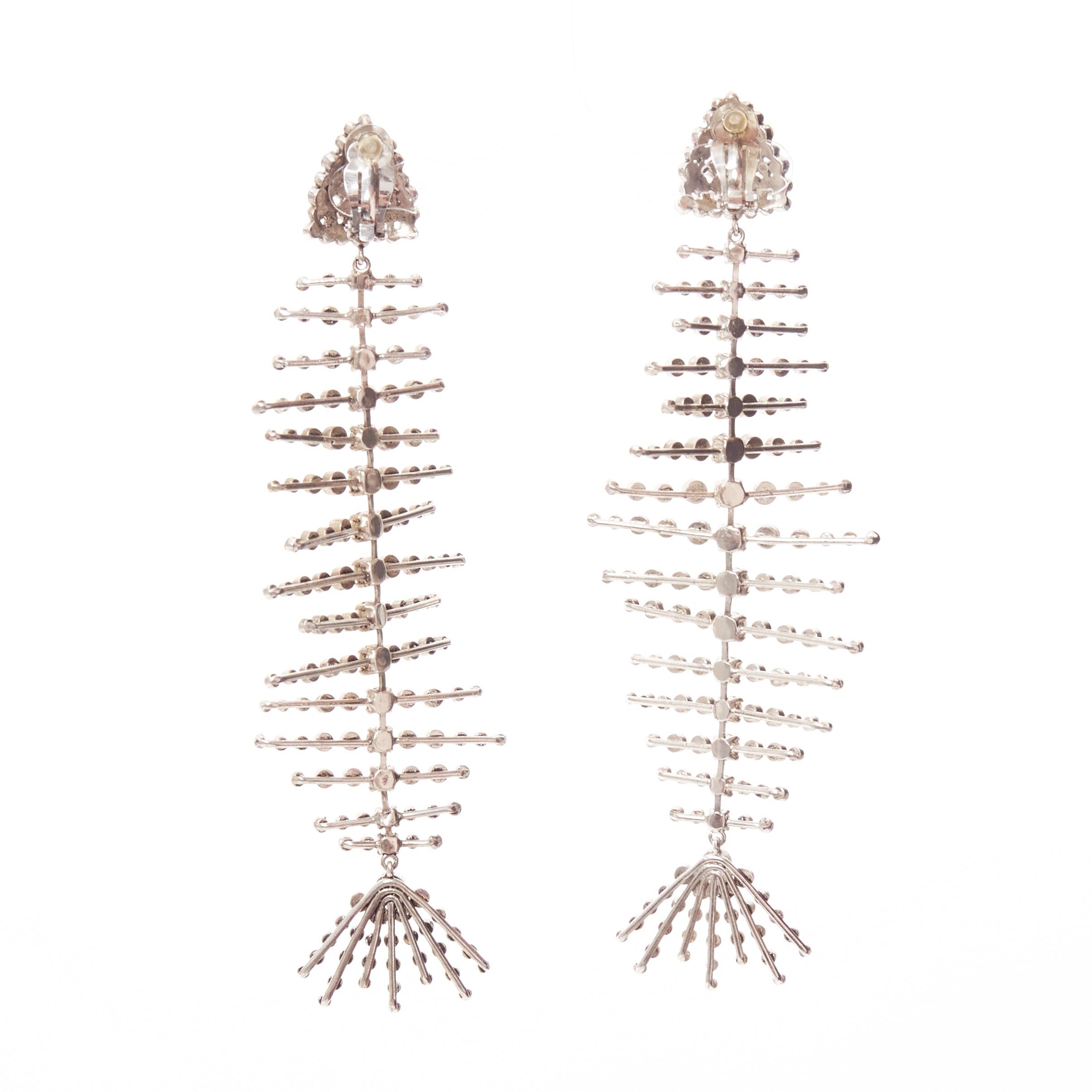 Saint Laurent Paris SAINT LAURENT clear crystal spiral fish bone dangling clip on earrings Size ONE SIZE - 6 Thumbnail