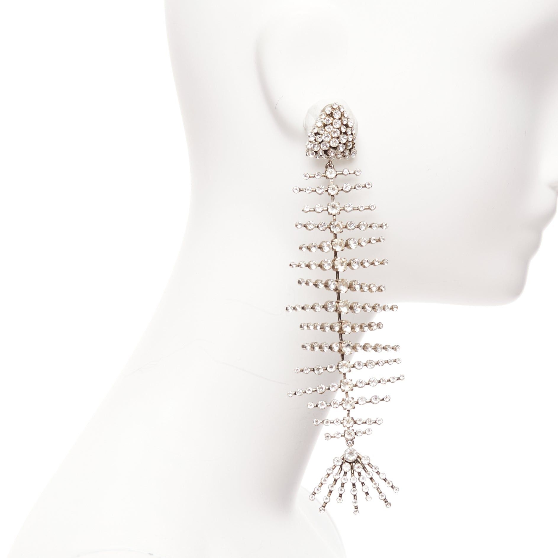 Saint Laurent Paris SAINT LAURENT clear crystal spiral fish bone dangling clip on earrings Size ONE SIZE - 3 Thumbnail