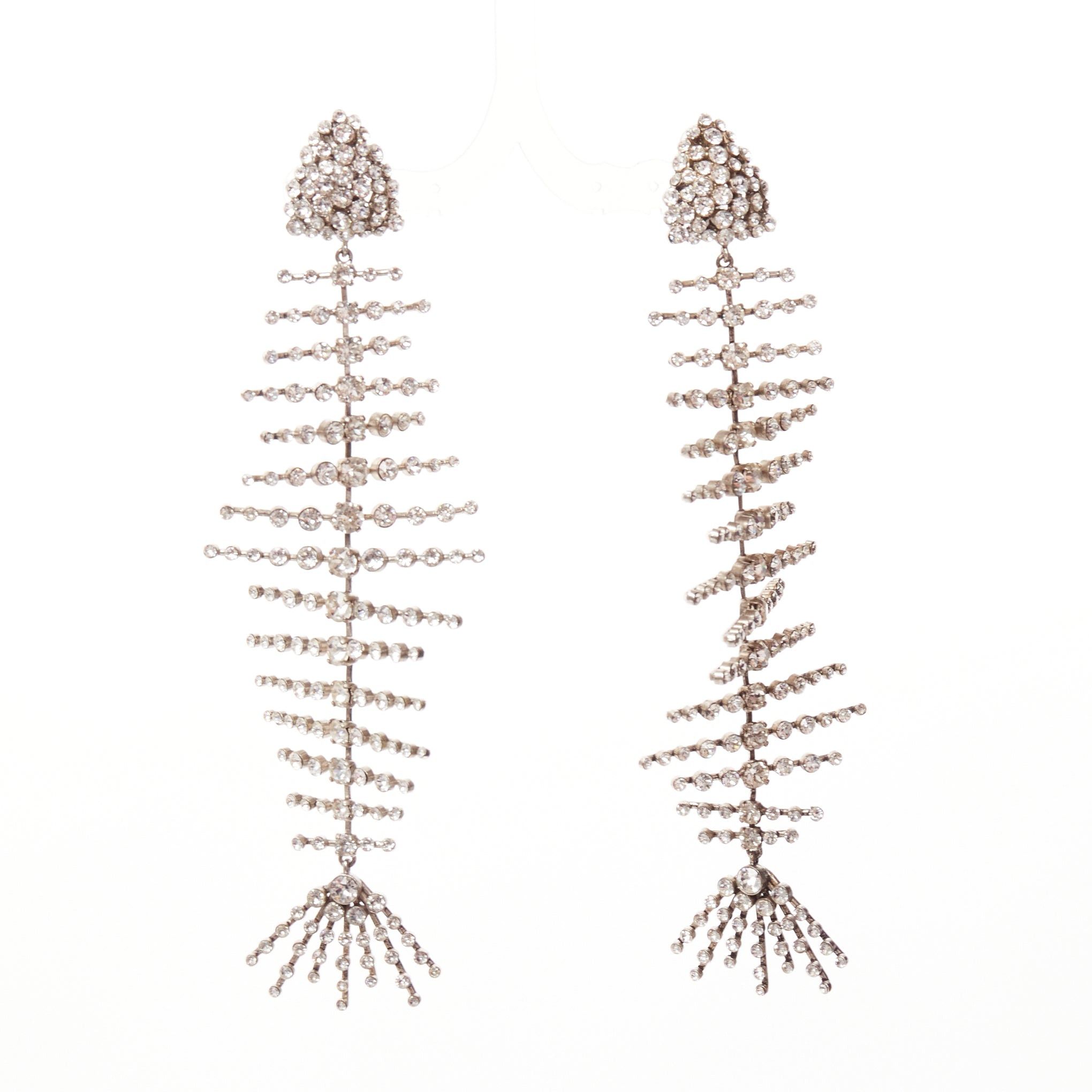 Saint Laurent Paris SAINT LAURENT clear crystal spiral fish bone dangling clip on earrings Size ONE SIZE - 2 Thumbnail