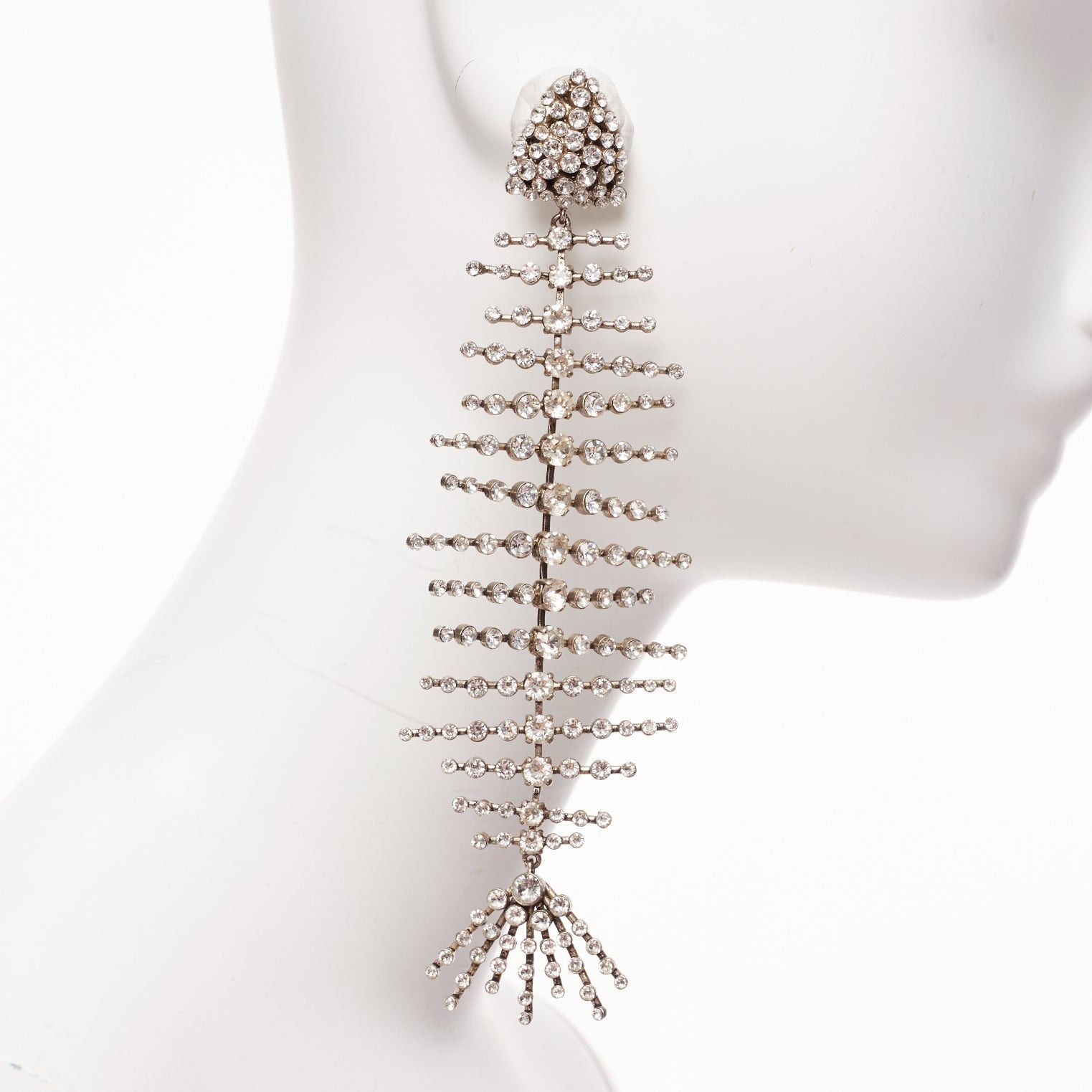 Saint Laurent Paris SAINT LAURENT clear crystal spiral fish bone dangling clip on earrings Size ONE SIZE - 4 Thumbnail