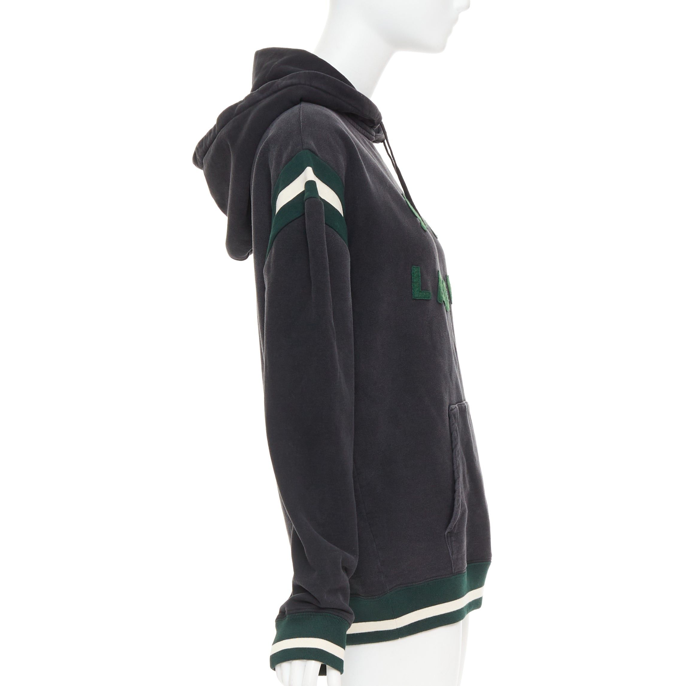 Saint Laurent Paris SAINT LAURENT 2022 grey washed cotton green alpaca logo patch varsity hoodie XS Size S / US 4 / IT 40 - 4 Thumbnail