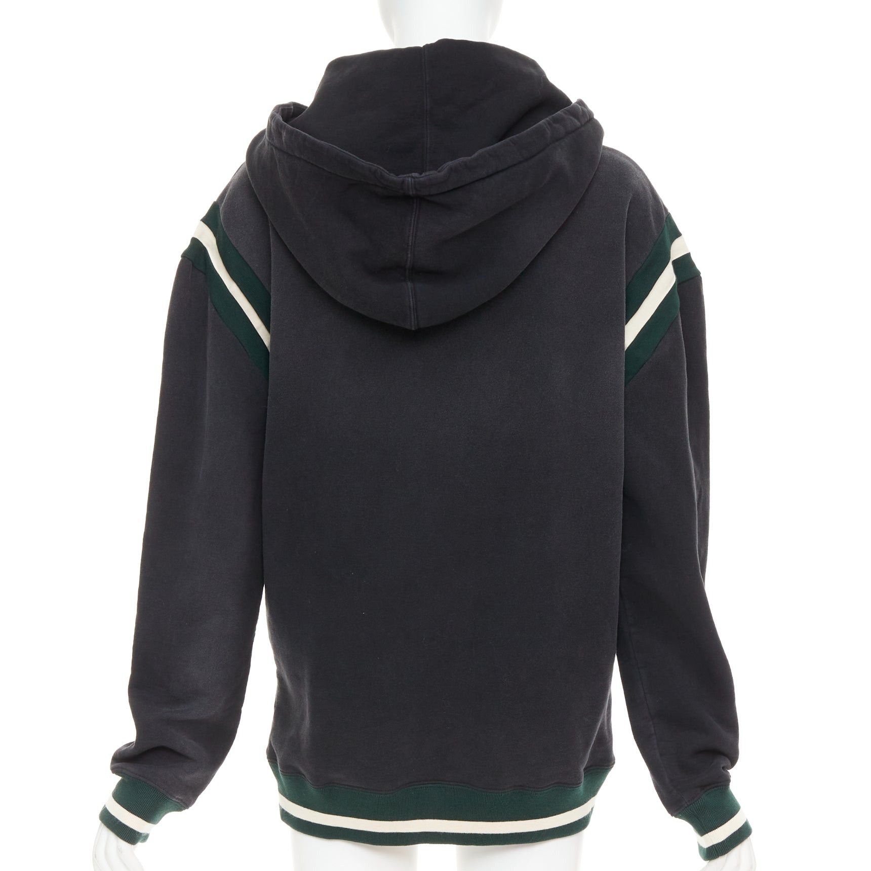 Saint Laurent Paris SAINT LAURENT 2022 grey washed cotton green alpaca logo patch varsity hoodie XS Size S / US 4 / IT 40 - 5 Thumbnail
