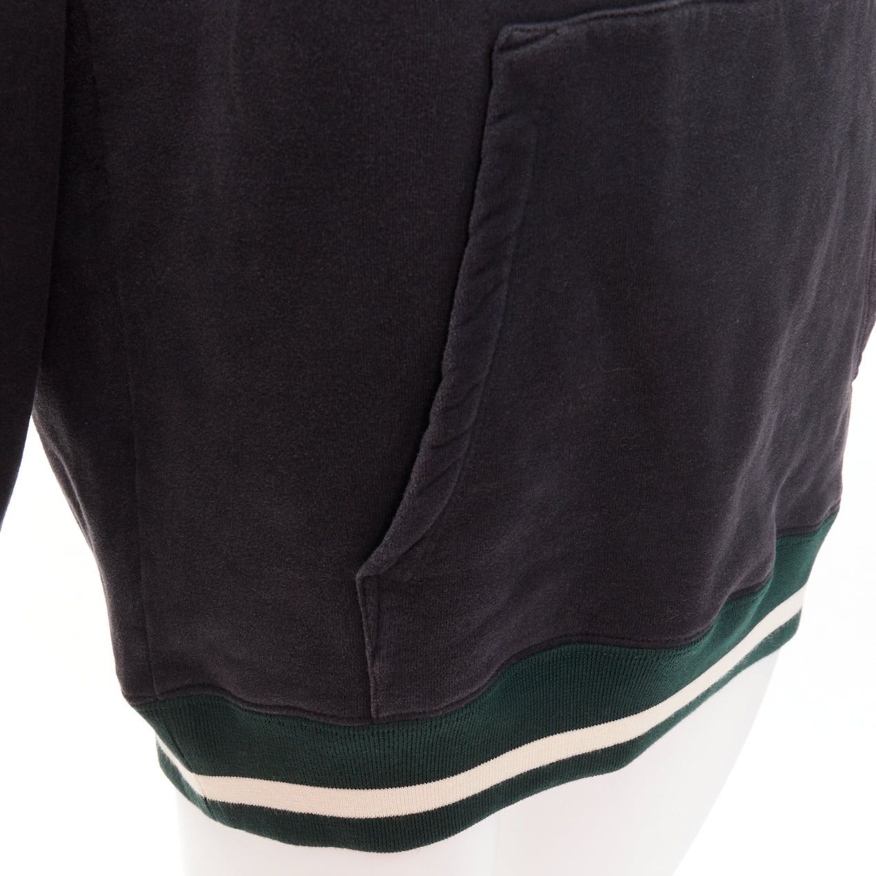 Saint Laurent Paris SAINT LAURENT 2022 grey washed cotton green alpaca logo patch varsity hoodie XS Size S / US 4 / IT 40 - 2 Thumbnail
