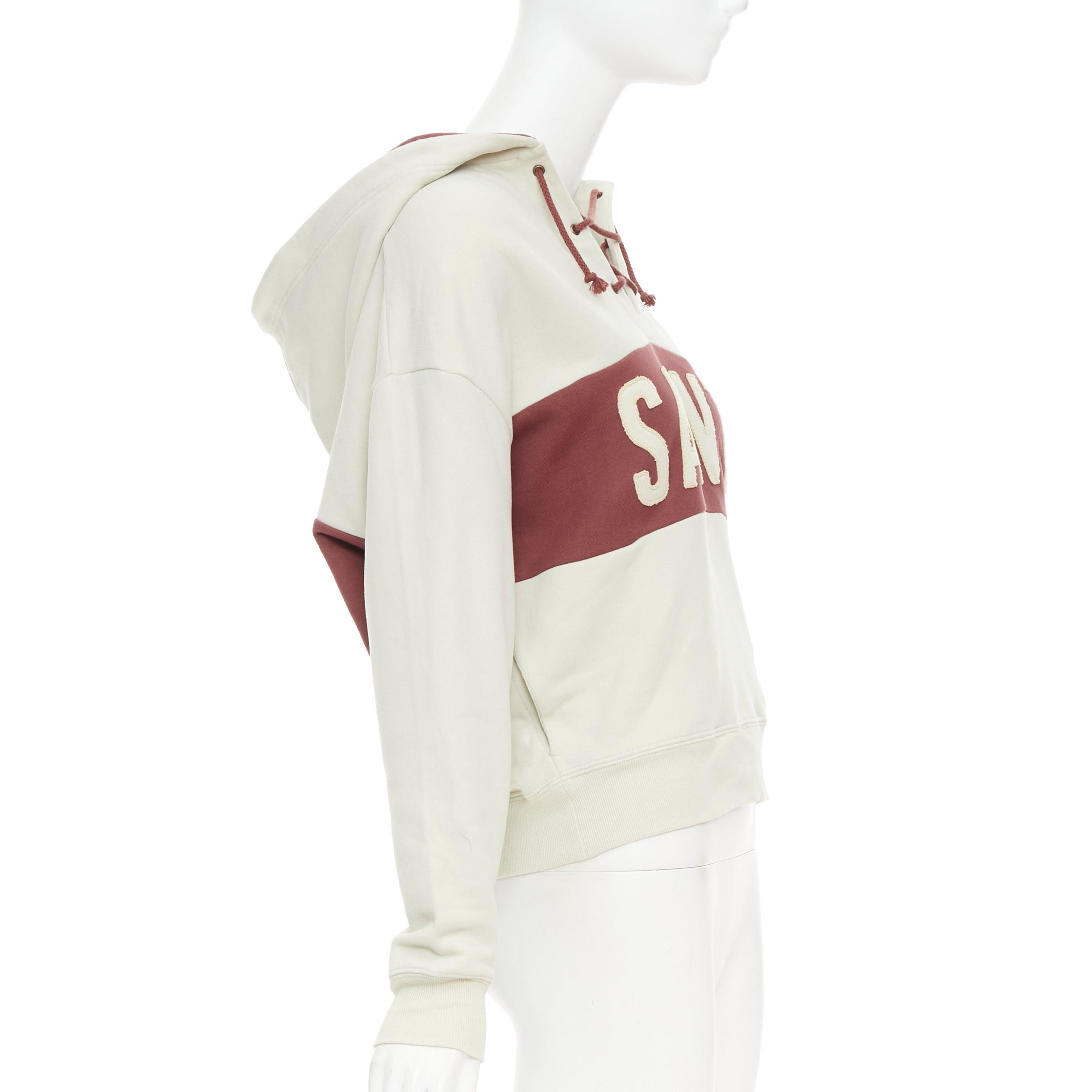 Saint Laurent Paris SAINT LAURENT 2022 taupe red logo applique drawstring crop hoodie XS Size S / US 4 / IT 40 - 4 Thumbnail