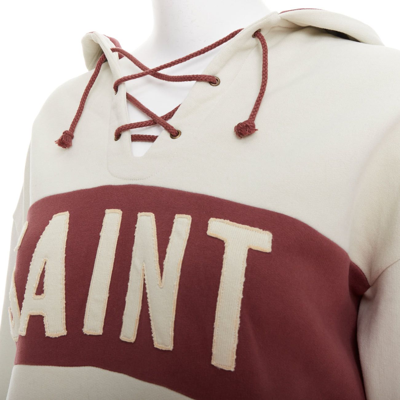 Saint Laurent Paris SAINT LAURENT 2022 taupe red logo applique drawstring crop hoodie XS Size S / US 4 / IT 40 - 6 Thumbnail