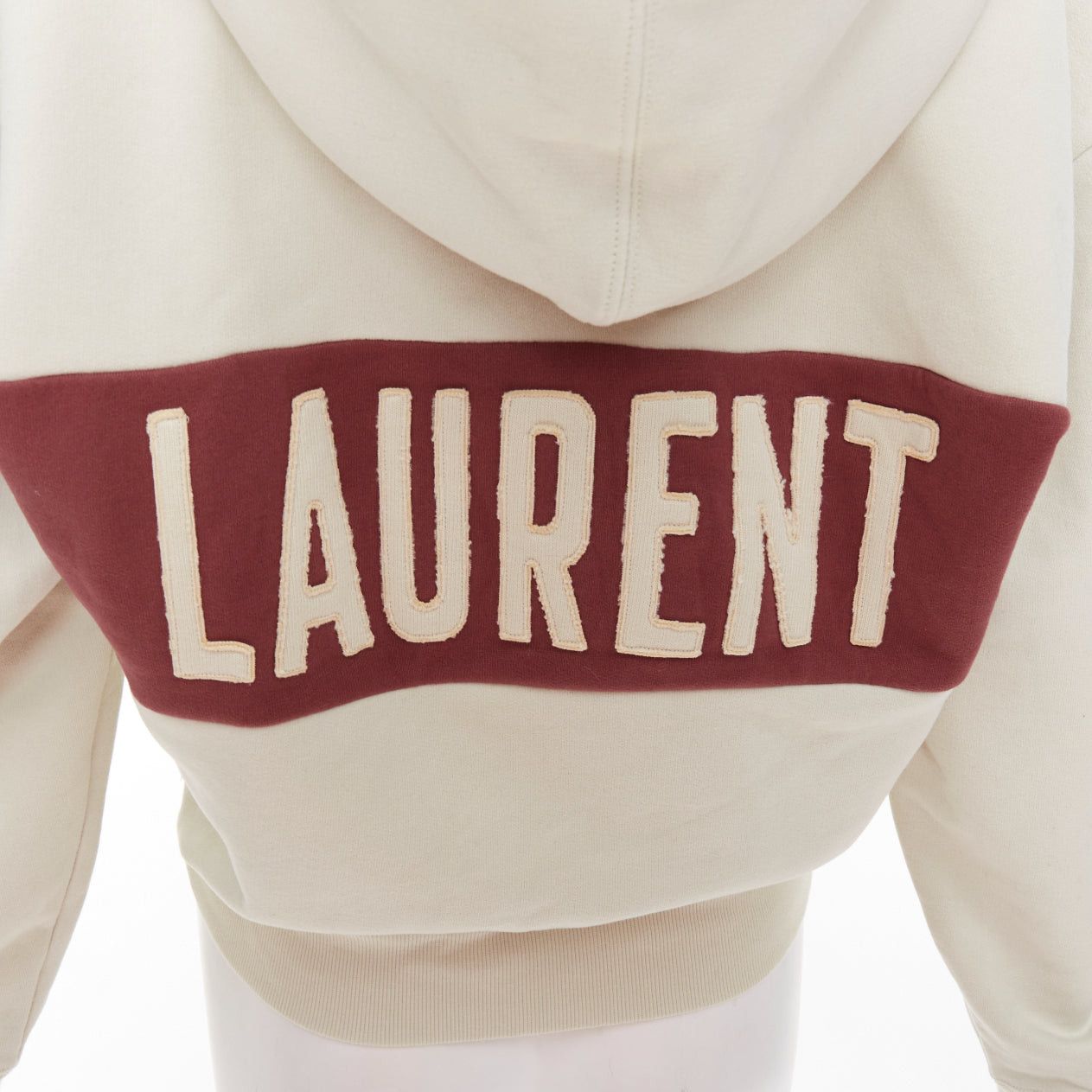 Saint Laurent Paris SAINT LAURENT 2022 taupe red logo applique drawstring crop hoodie XS Size S / US 4 / IT 40 - 7 Thumbnail