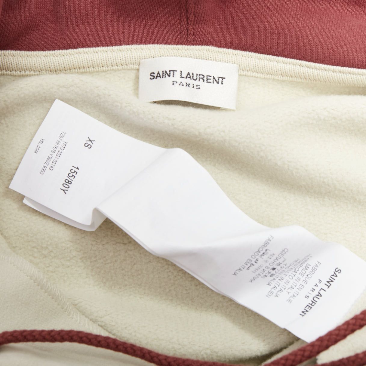 Saint Laurent Paris SAINT LAURENT 2022 taupe red logo applique drawstring crop hoodie XS Size S / US 4 / IT 40 - 8 Thumbnail
