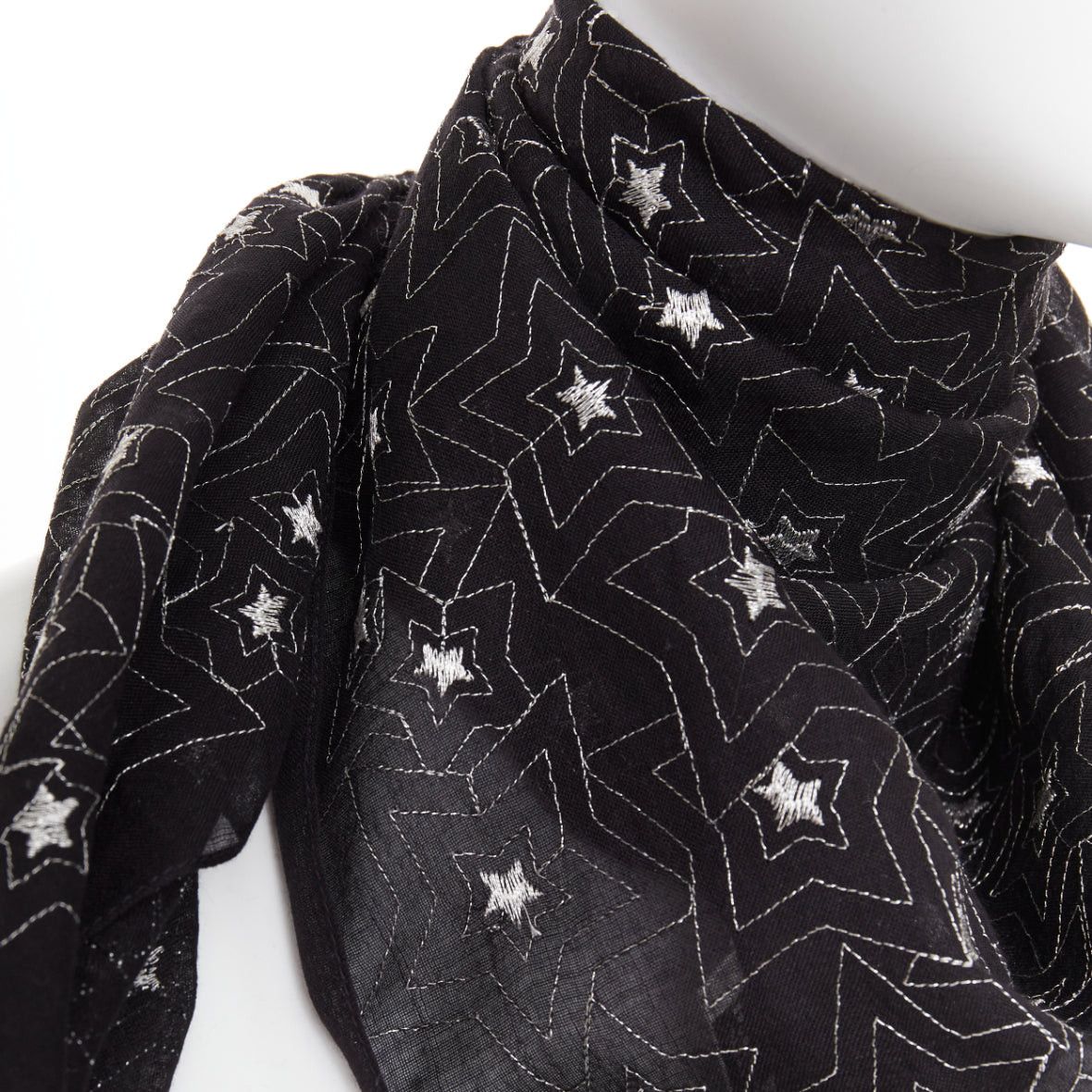 Saint Laurent Paris SAINT LAURENT black silver star embroidery lightweight square scarf Size ONE SIZE - 2 Thumbnail