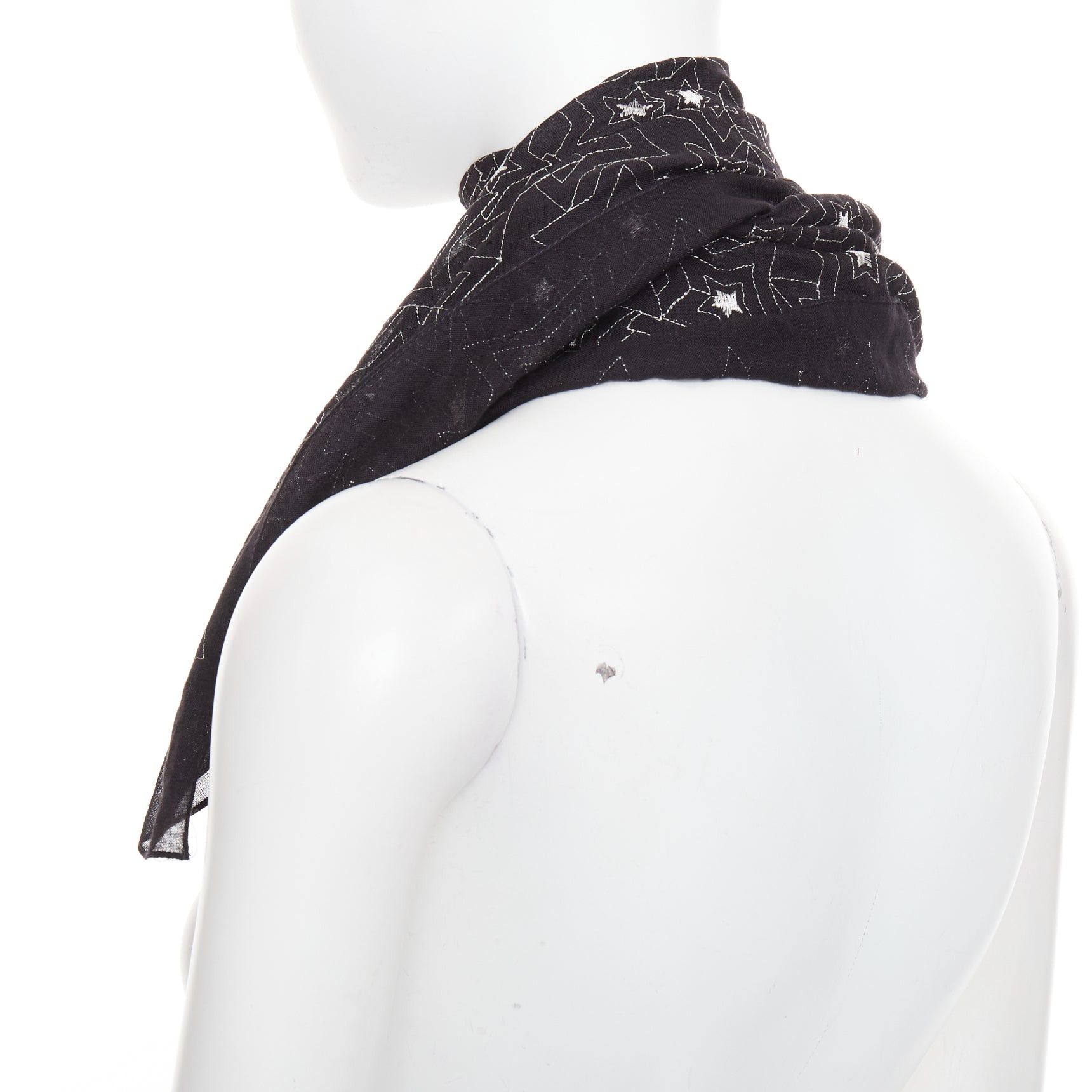 Saint Laurent Paris SAINT LAURENT black silver star embroidery lightweight square scarf Size ONE SIZE - 6 Thumbnail