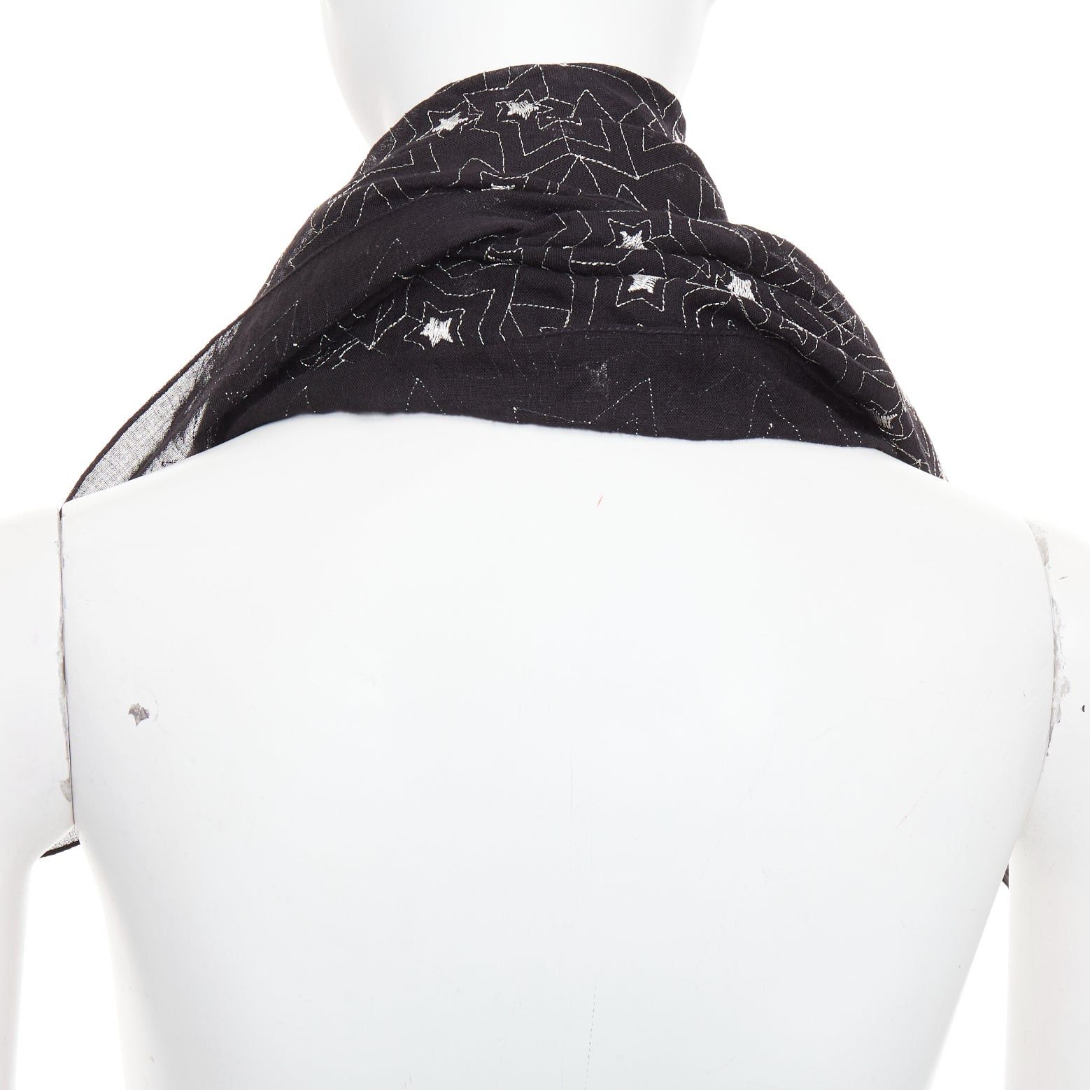 Saint Laurent Paris SAINT LAURENT black silver star embroidery lightweight square scarf Size ONE SIZE - 5 Thumbnail
