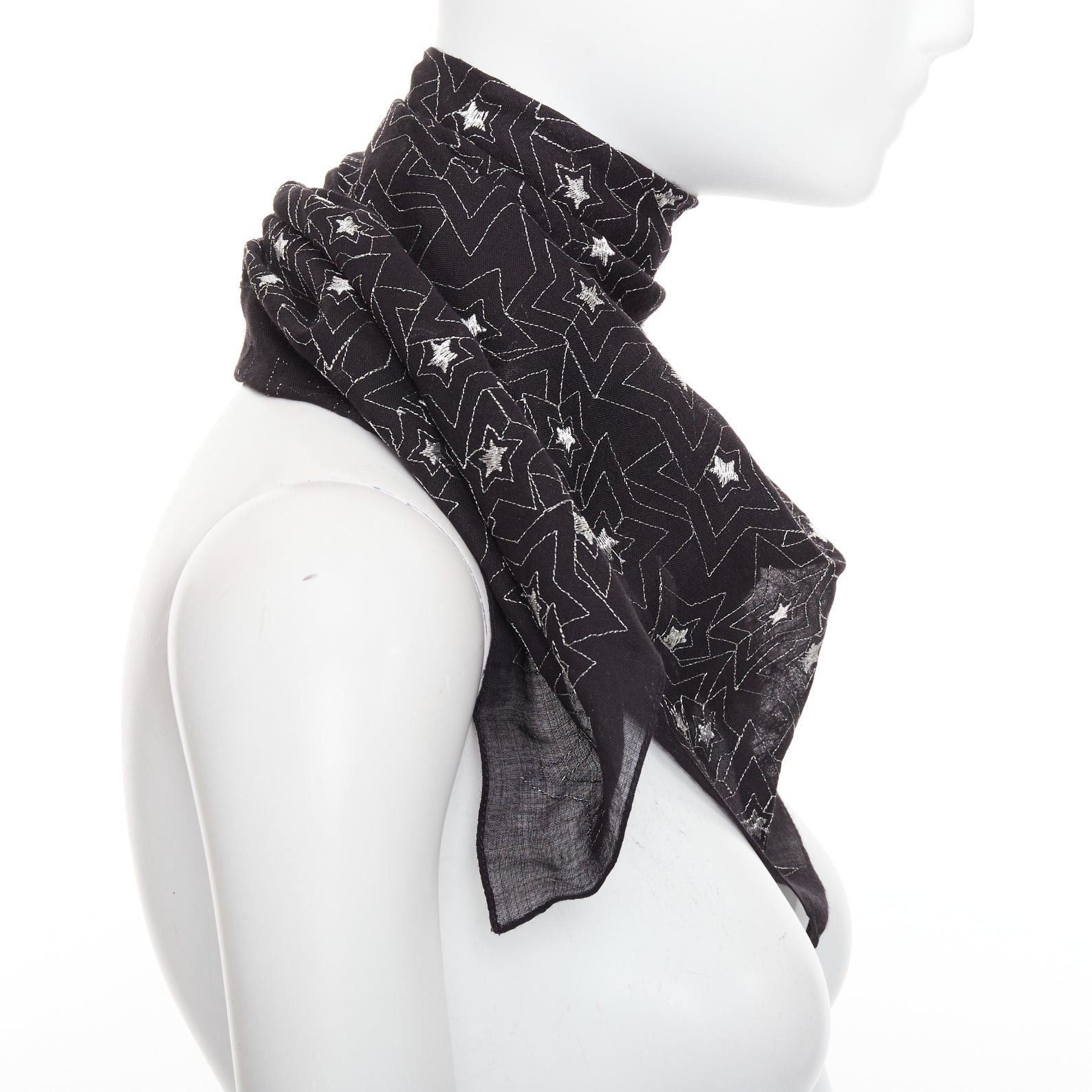 Saint Laurent Paris SAINT LAURENT black silver star embroidery lightweight square scarf Size ONE SIZE - 4 Thumbnail