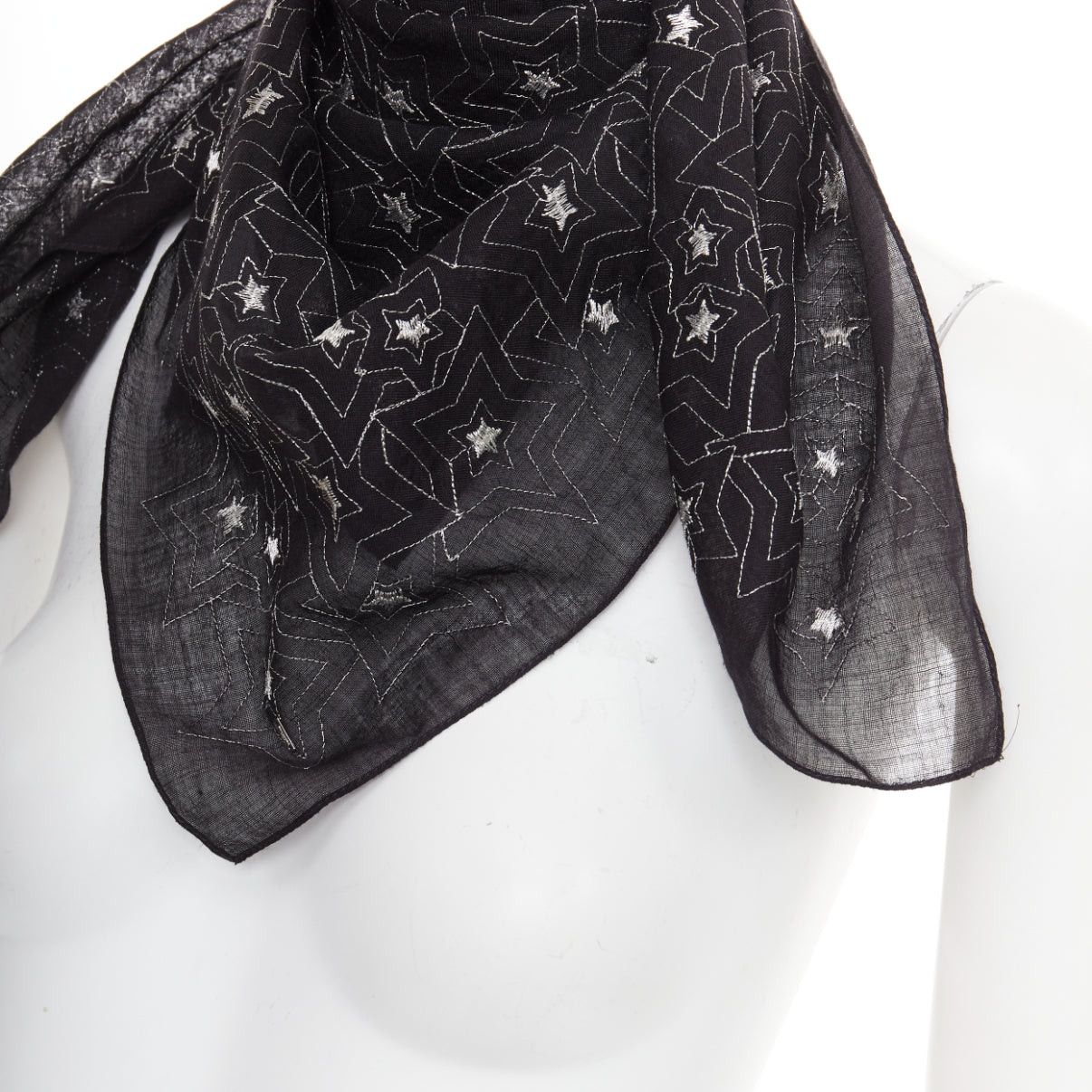 Saint Laurent Paris SAINT LAURENT black silver star embroidery lightweight square scarf Size ONE SIZE - 7 Thumbnail